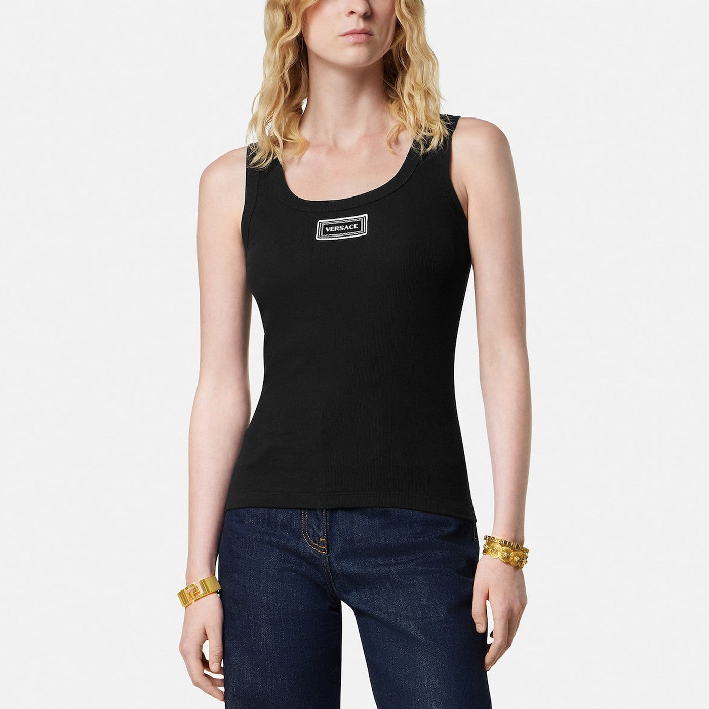Versace Black stretch ribbed cotton tank top | TheDoubleF