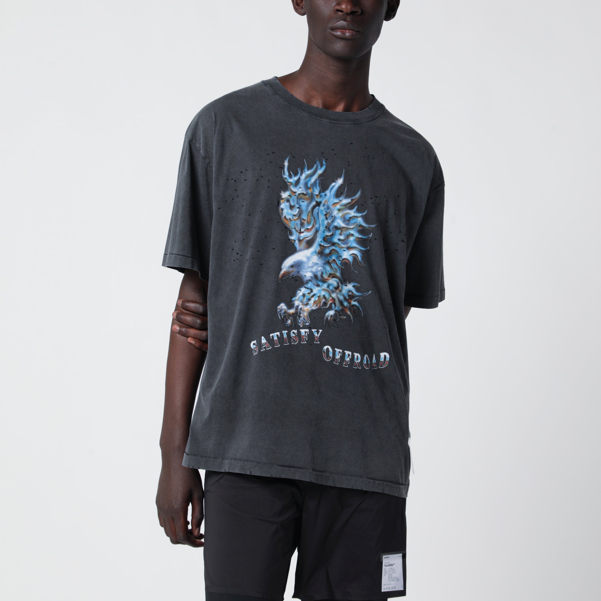 Satisfy MothTech Aged Black T-shirt with logo print | TheDoubleF