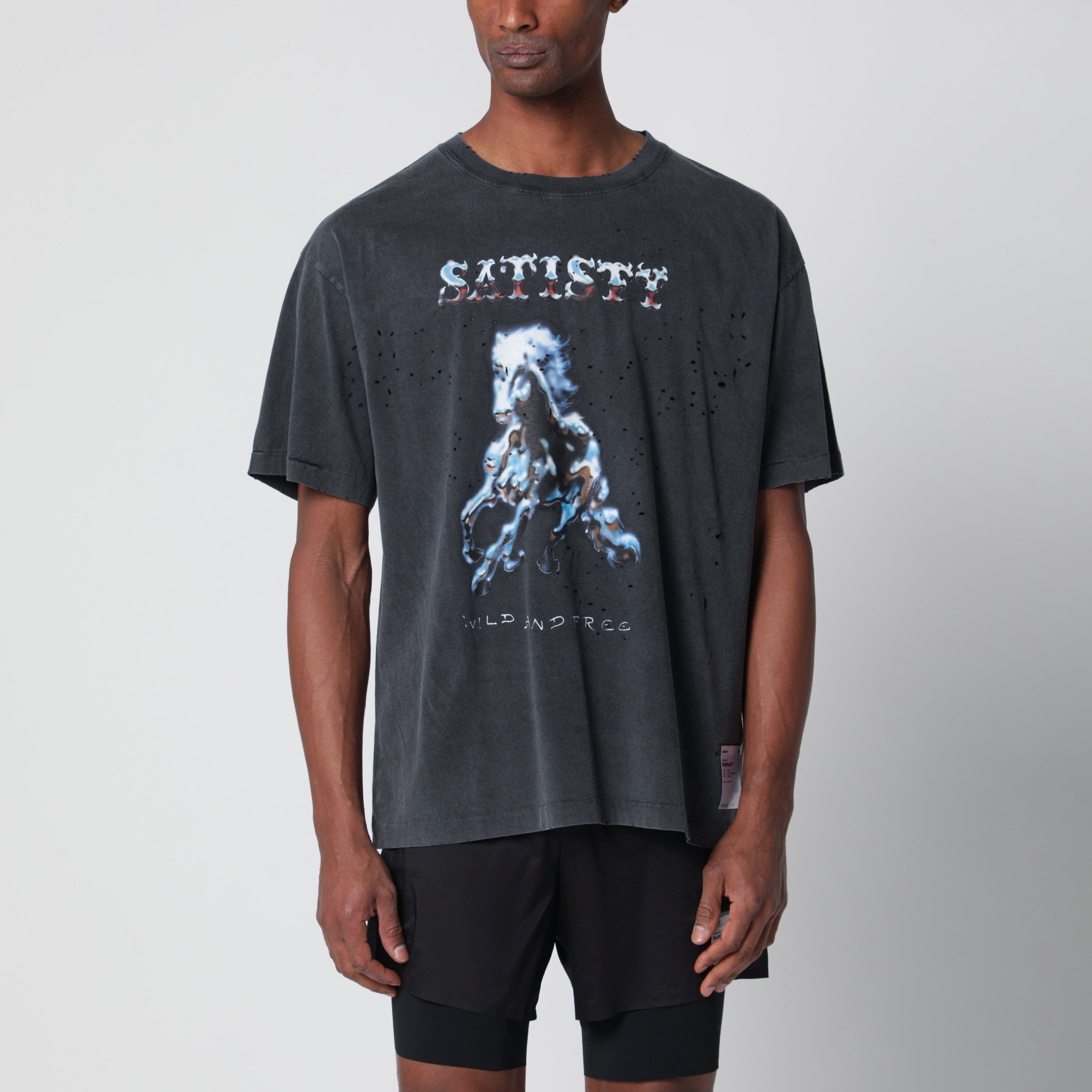 Satisfy MothTech Aged Black T-shirt with holes | TheDoubleF