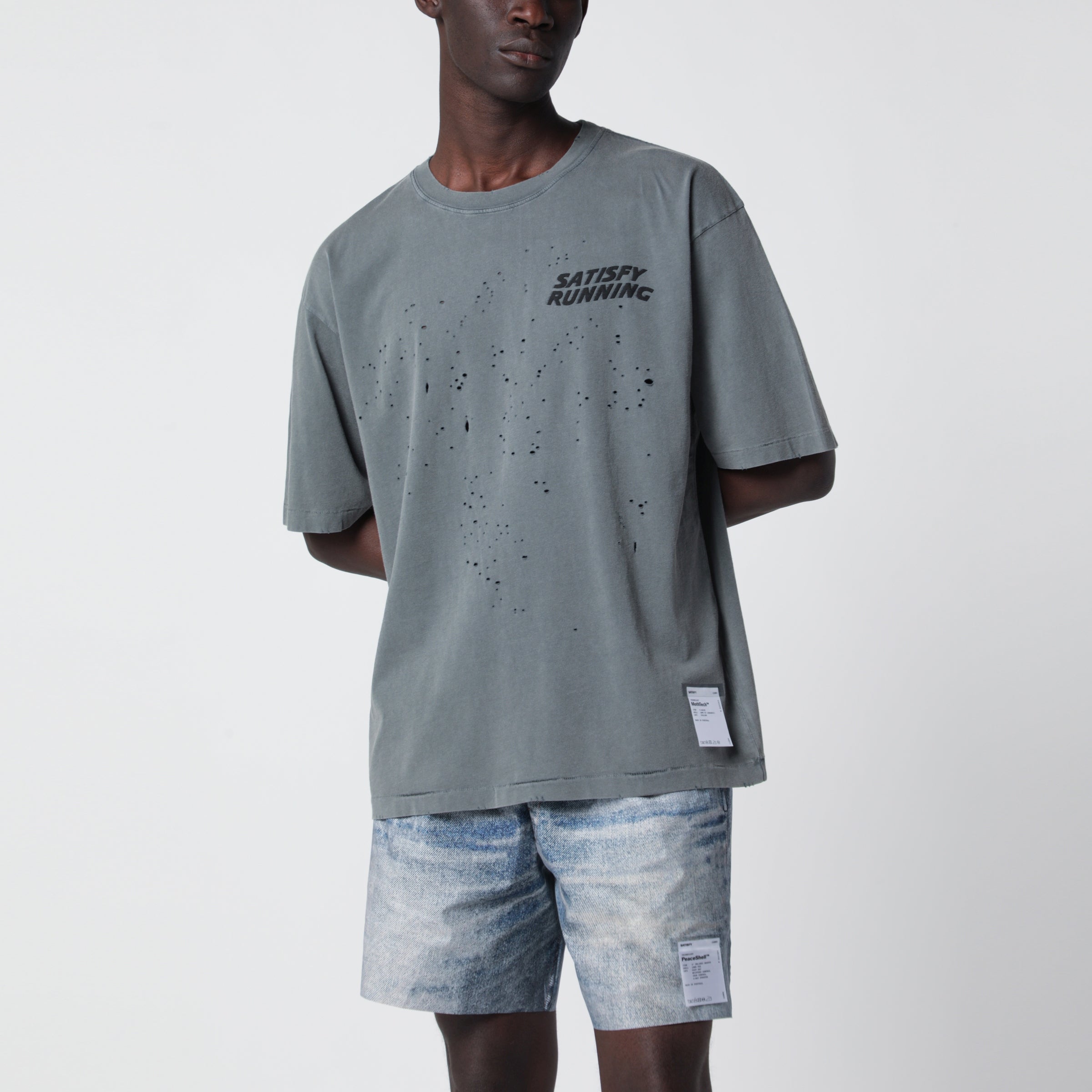 Satisfy MothTech Faded Black T-shirt with logo print | TheDoubleF