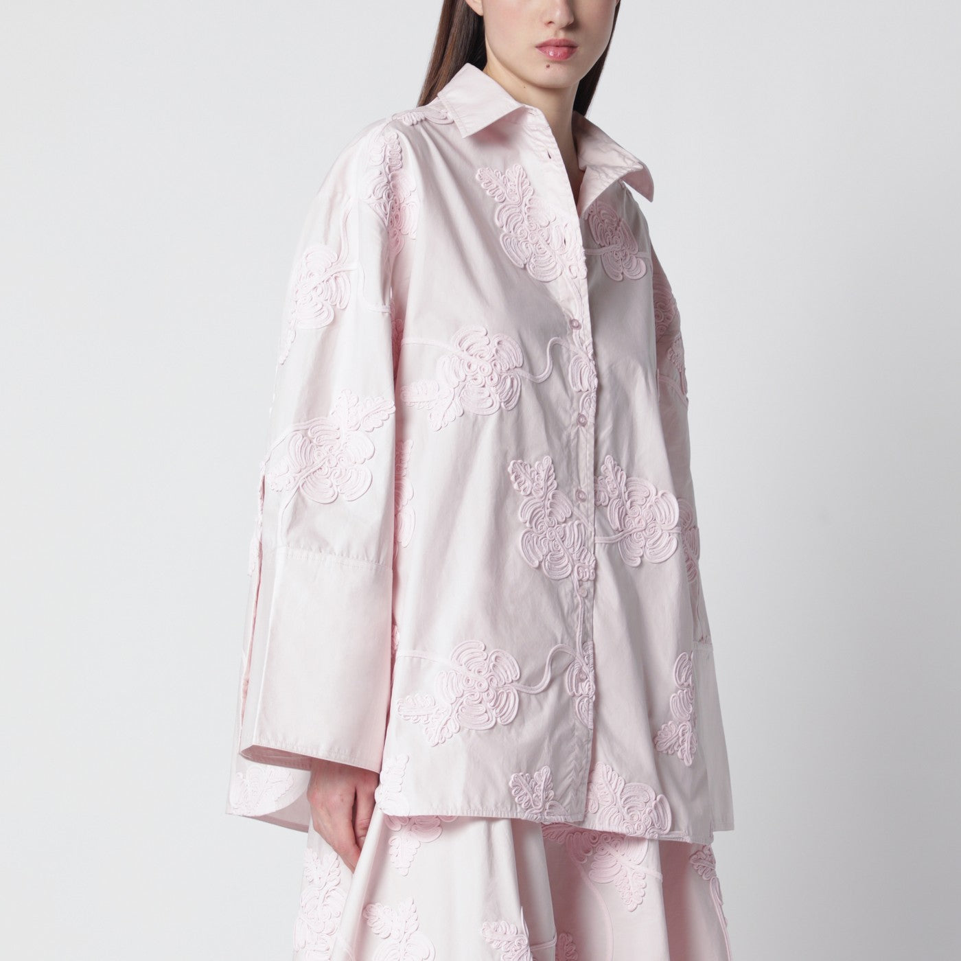 ROTATE Oversized orchid pink shirt with floral embroidery | TheDoubleF