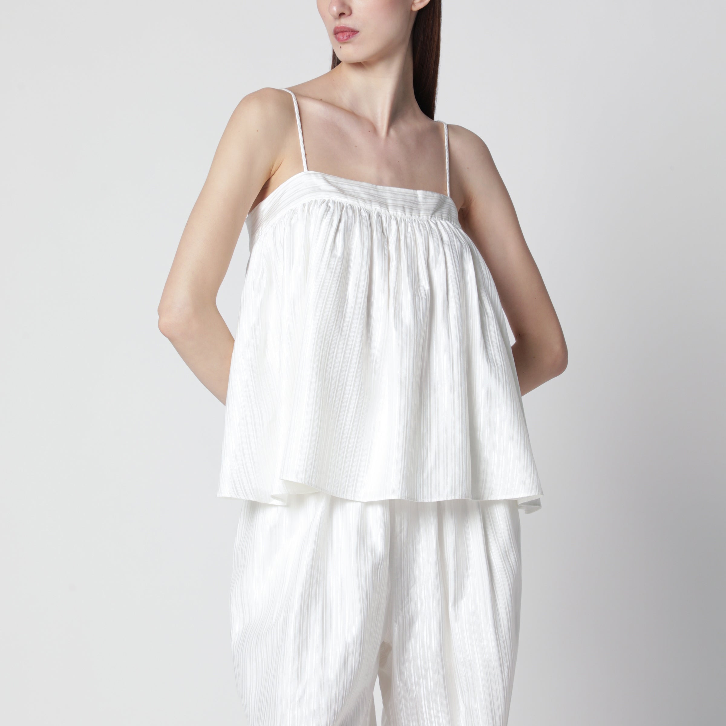 ROTATE Sleeveless striped viscose top in bright white | TheDoubleF