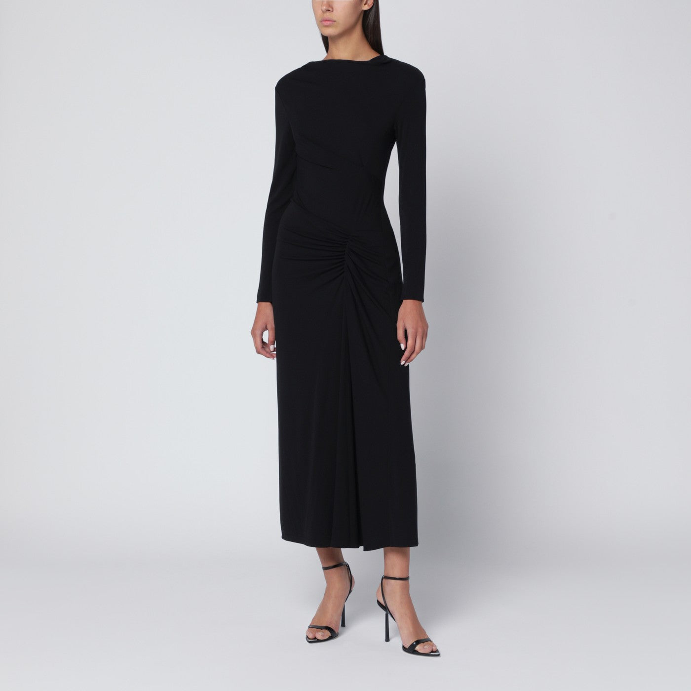 black draped jersey dress Ina Long Black  Draped Jersey Maxi Dress
