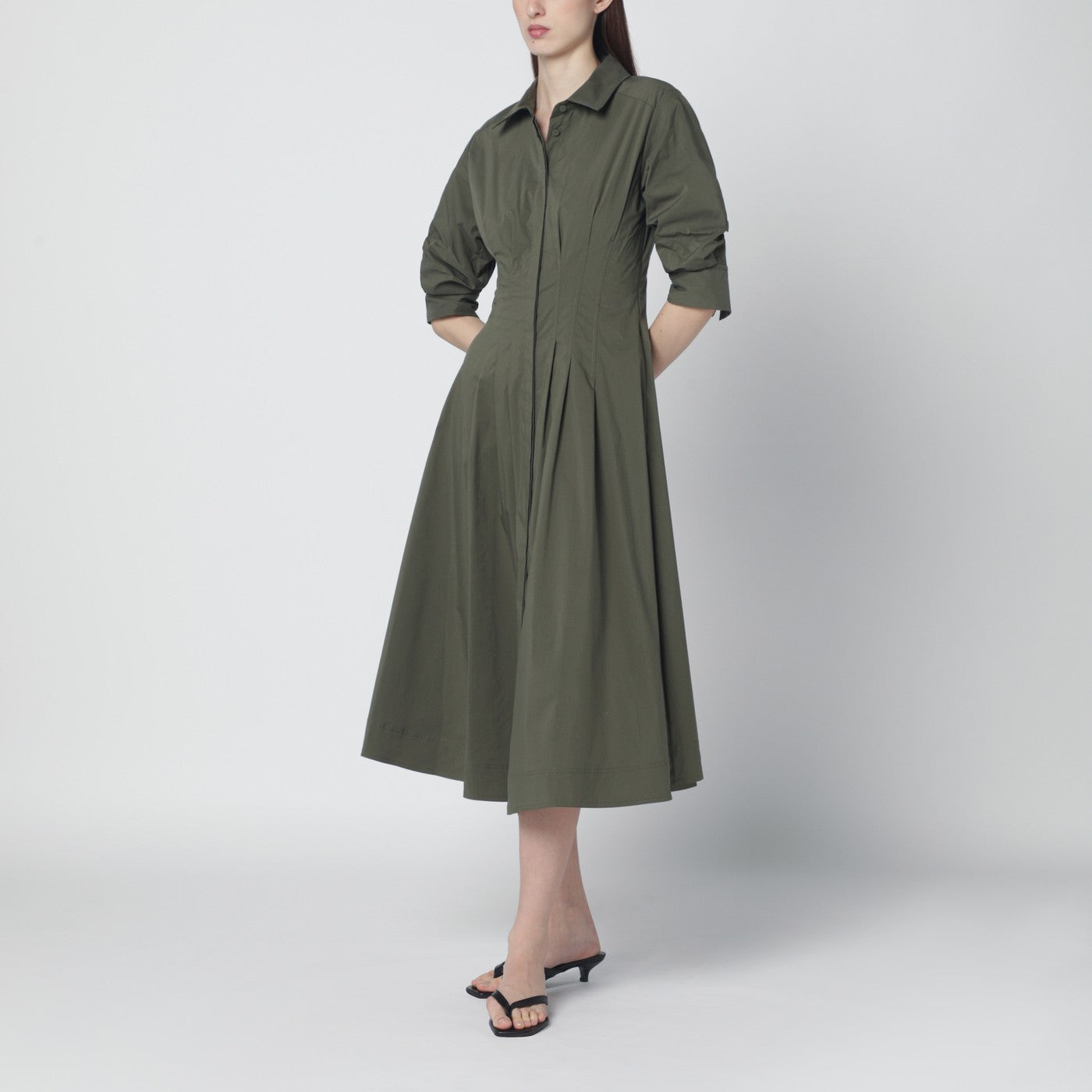 SIMKHAI Military green midi shirt dress | TheDoubleF