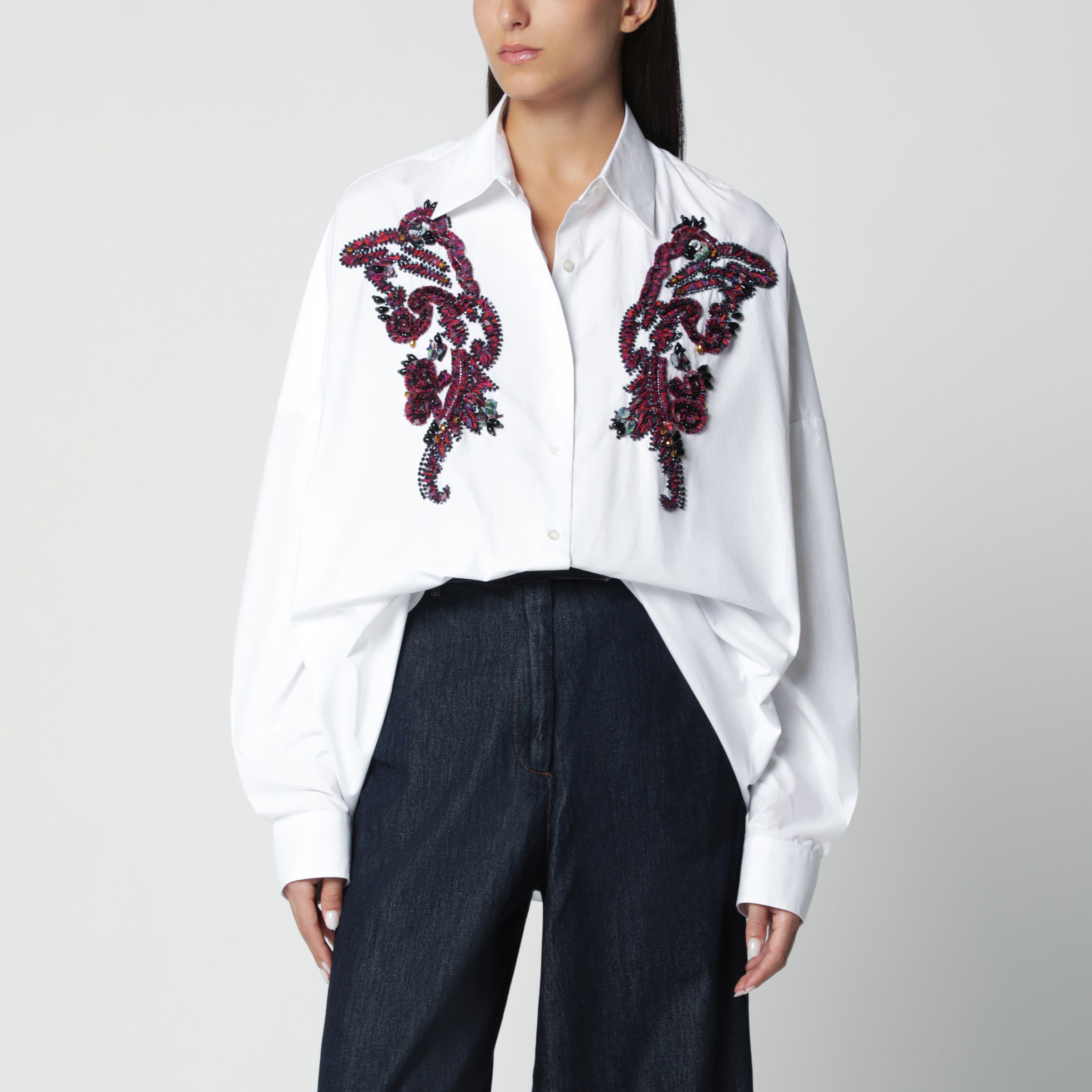 archive DRIES VAN NOTENシルク100% 手刺繍ブラウスS Dries Van Noten White embroidered cotton shirt | TheDoubleF