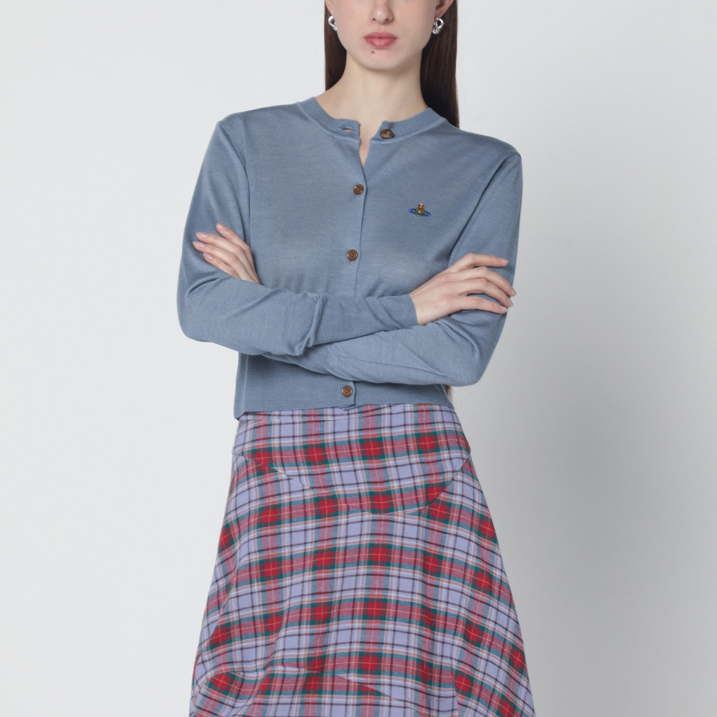 Vivienne Westwood Ice-blue cropped wool and silk cardigan | TheDoubleF