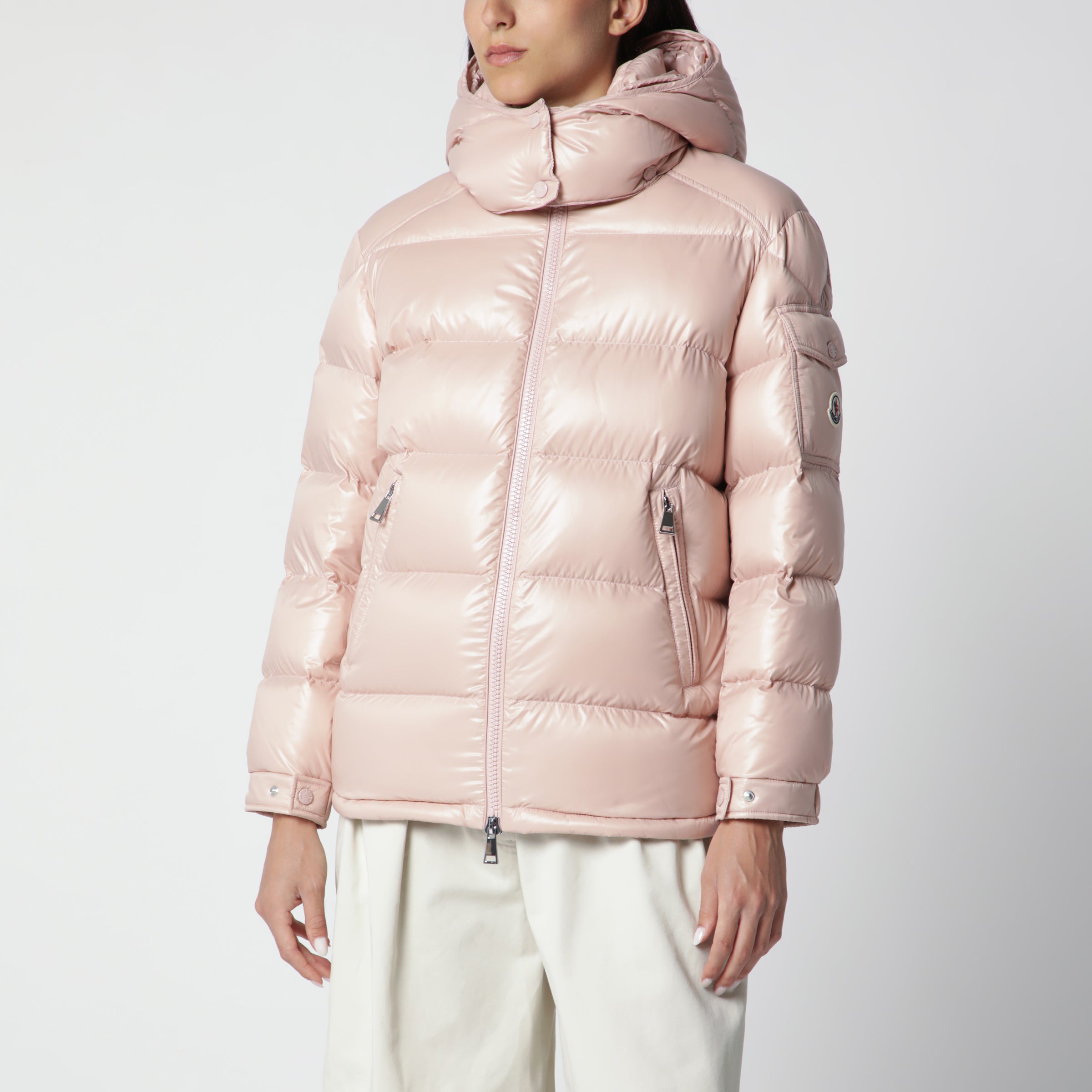 Moncler Pink Maire down jacket in nylon laqué | TheDoubleF