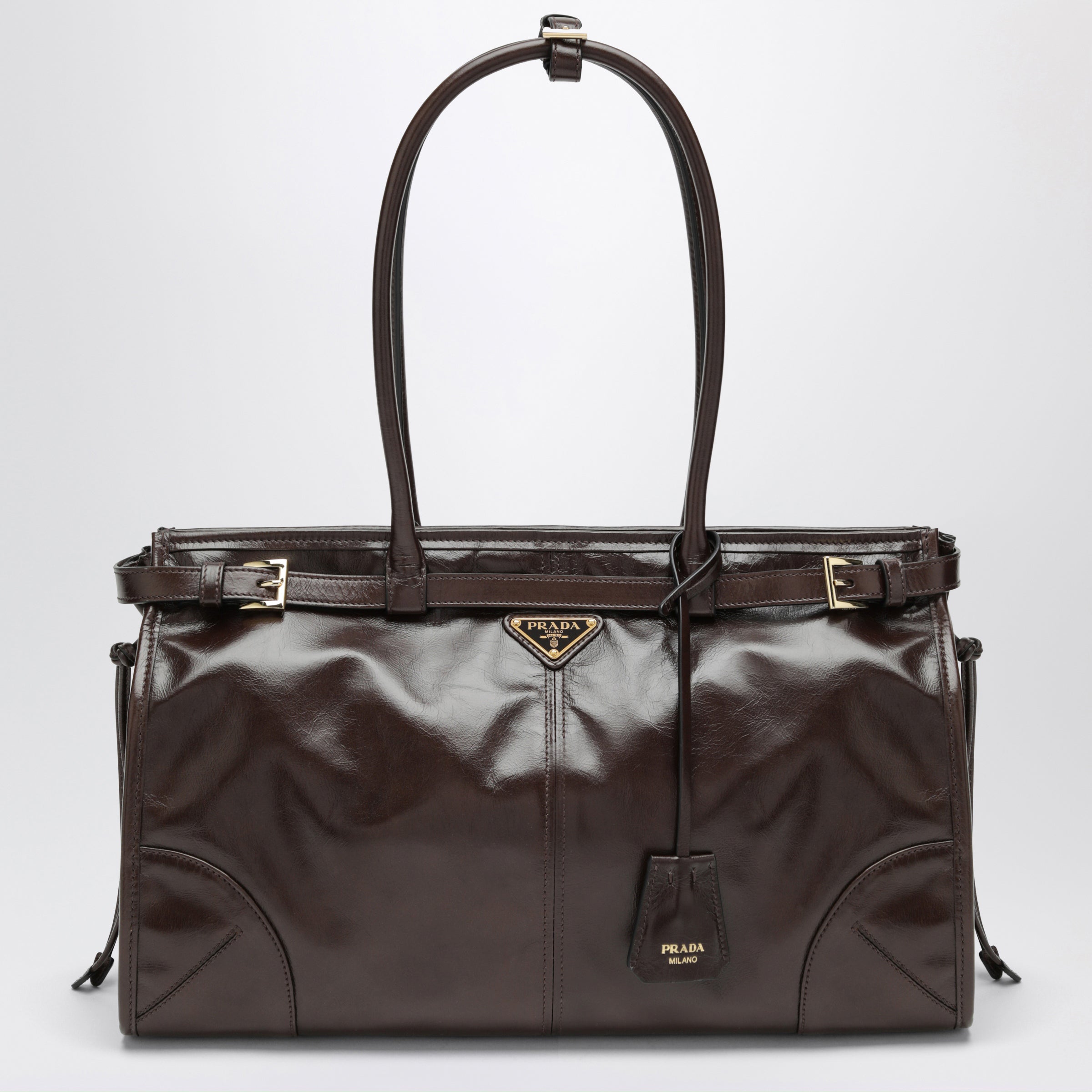 Prada Bonnie large leather handbag in dark brown | TheDoubleF