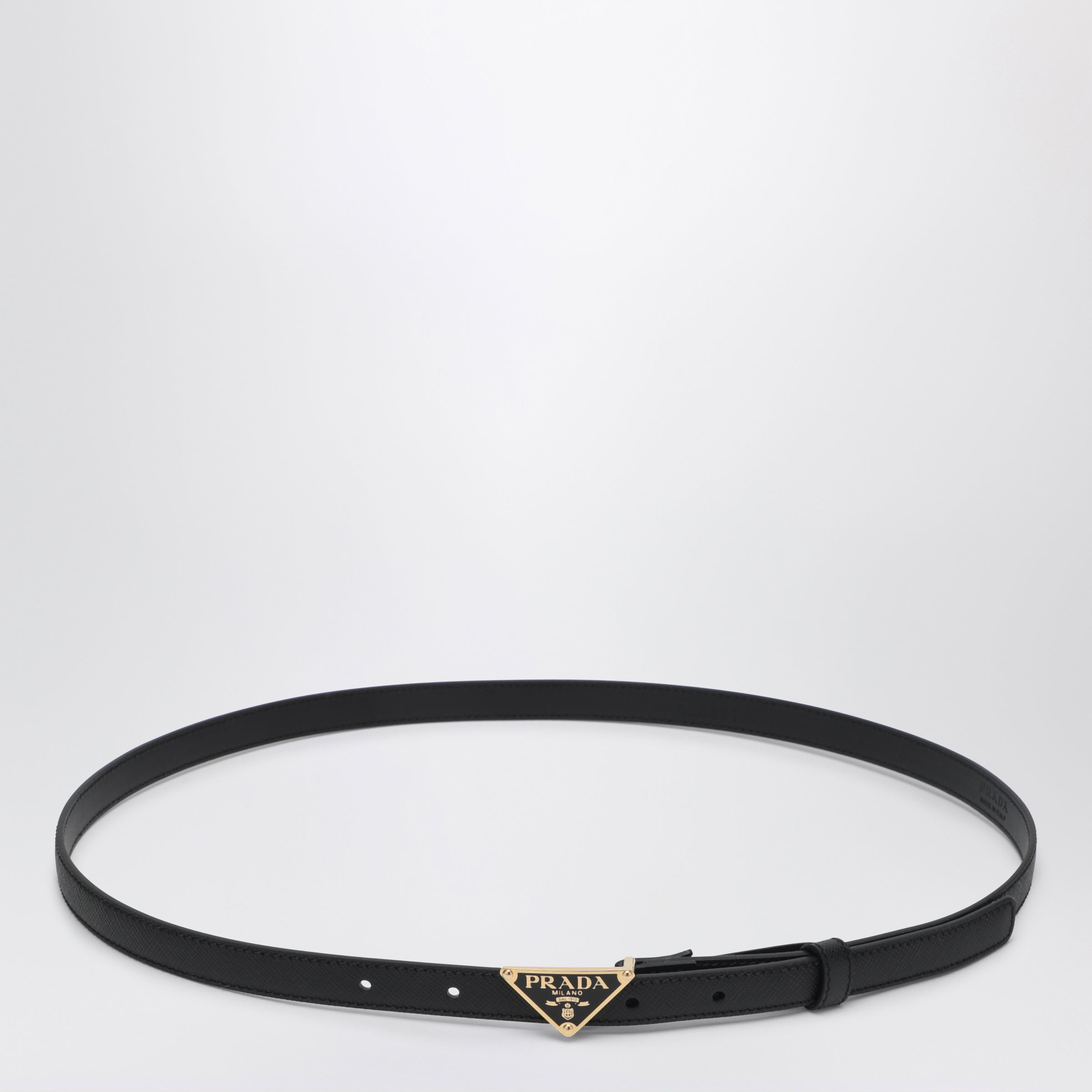 ? Triangle Logo Belt | Black Saffiano Leather | Gold Hardware | NIB Prada Black leather belt with triangle logo | TheDoubleF main image 3