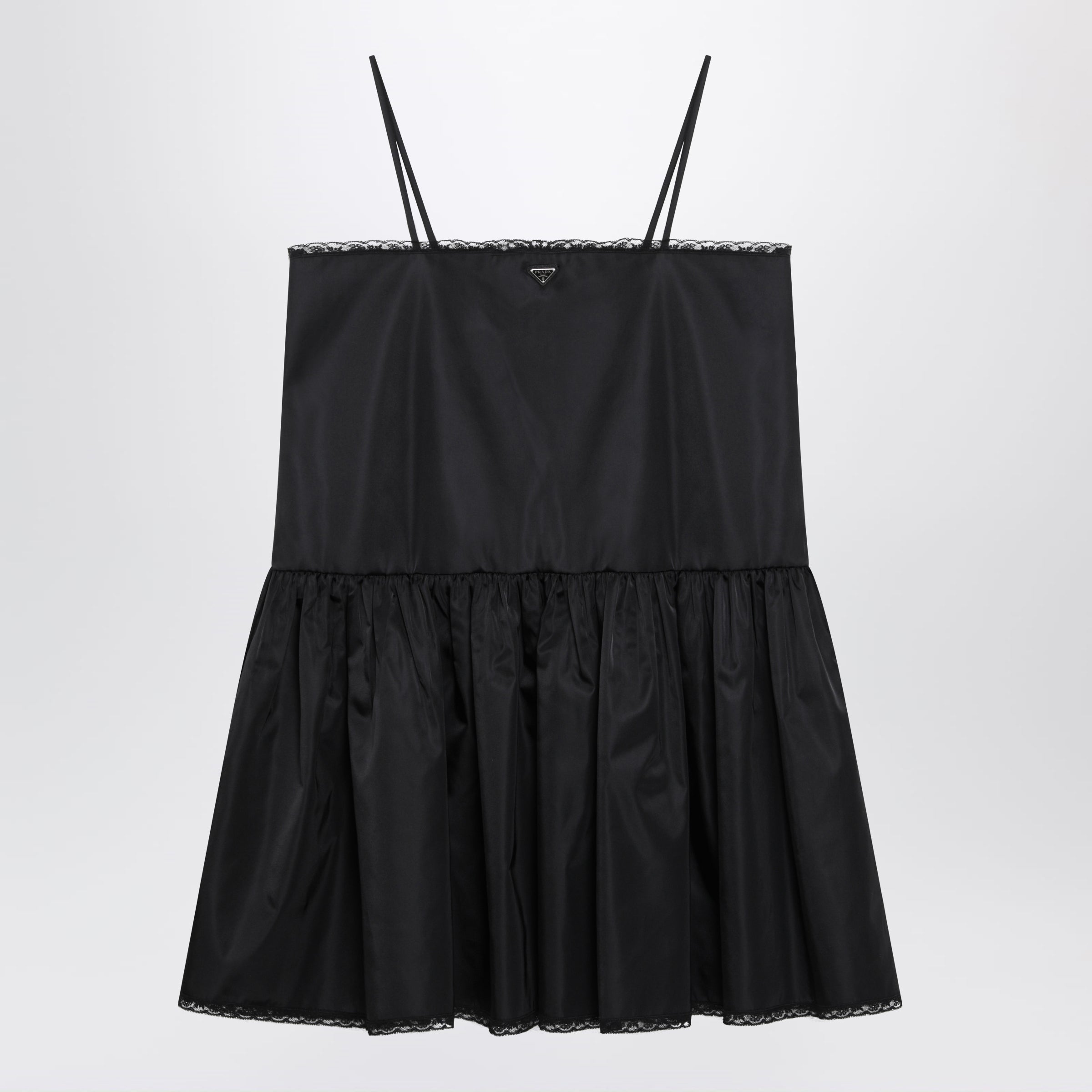 PRADA Black mini dress in Re-Nylon and lace | TheDoubleF