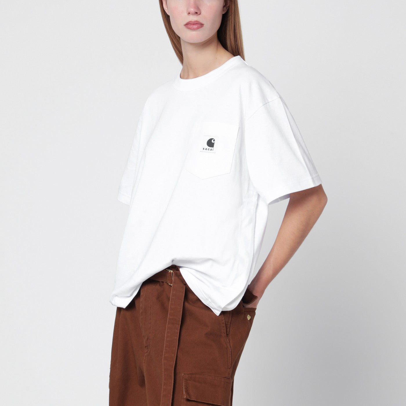 Sacai x Carhartt WIP White cotton T-shirt with logo patch | TheDoubleF