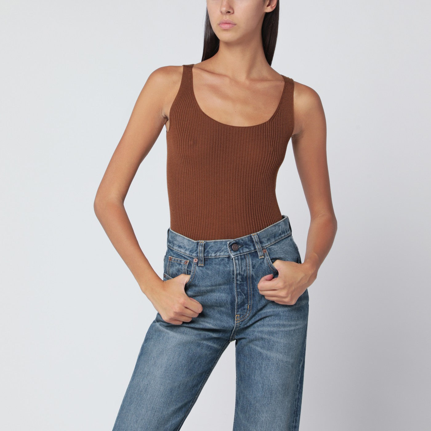 ROBERTO COLLINA Tobacco-coloured wool tank top