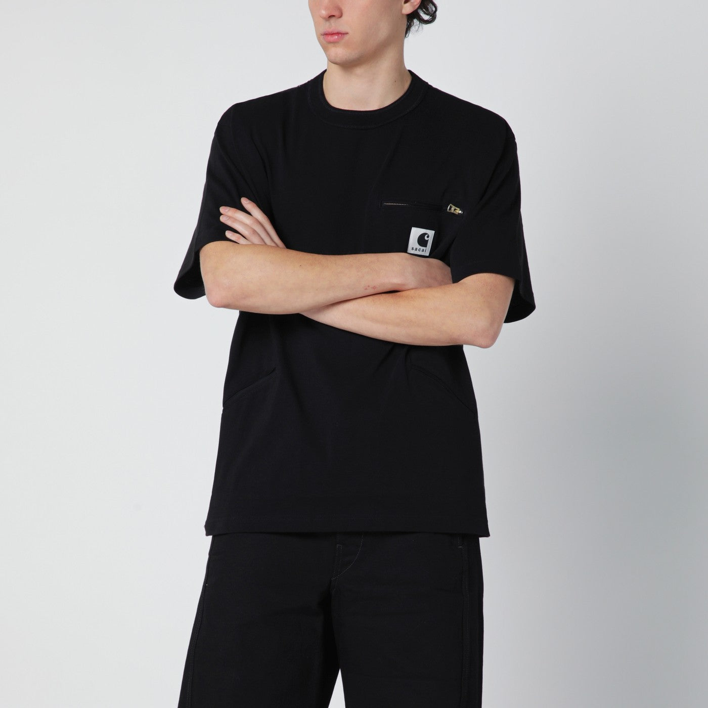 Sacai x Carhartt WIP Black cotton T-shirt with logo patch | TheDoubleF