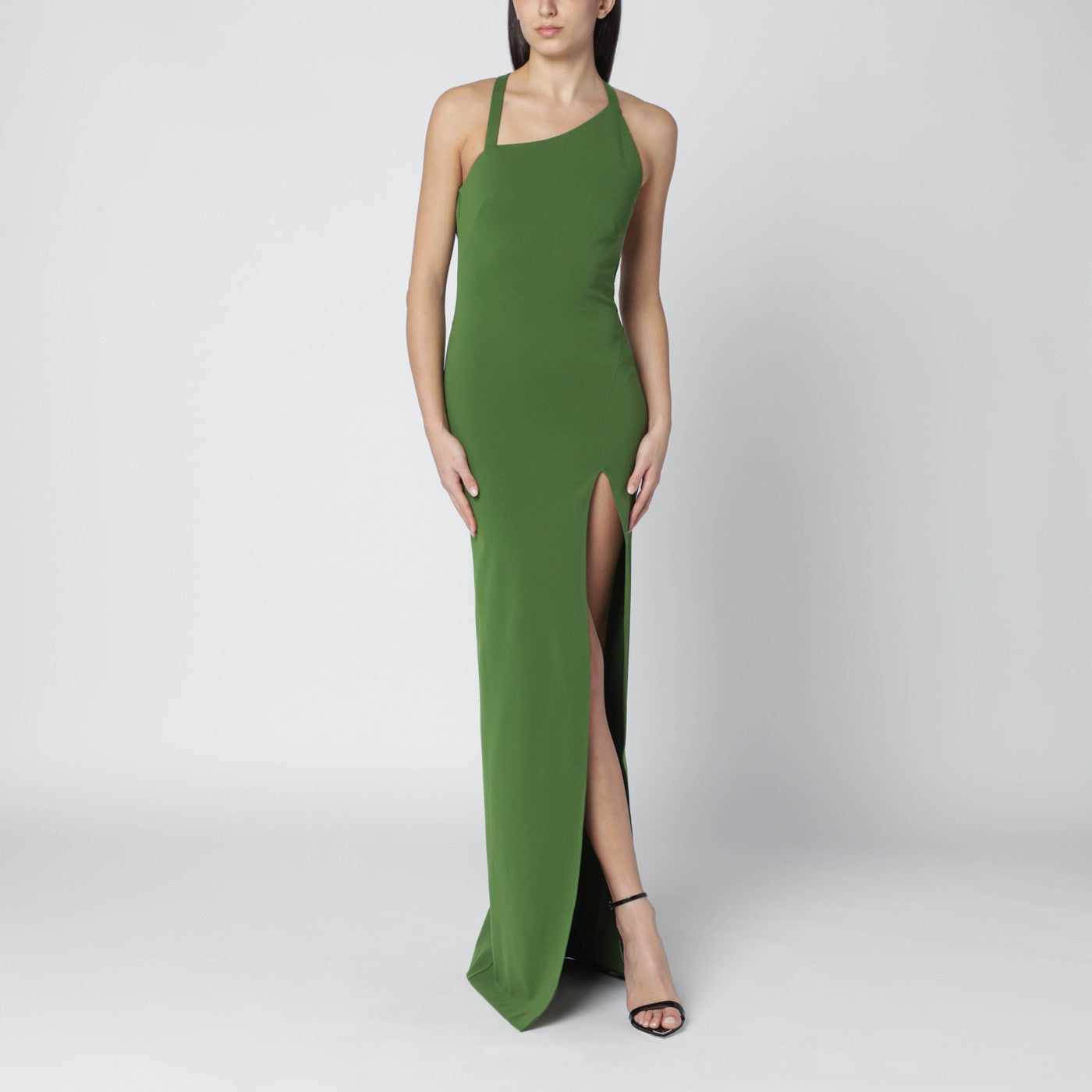 green emerald velvet dress THE ATTICO Long green dress with slit