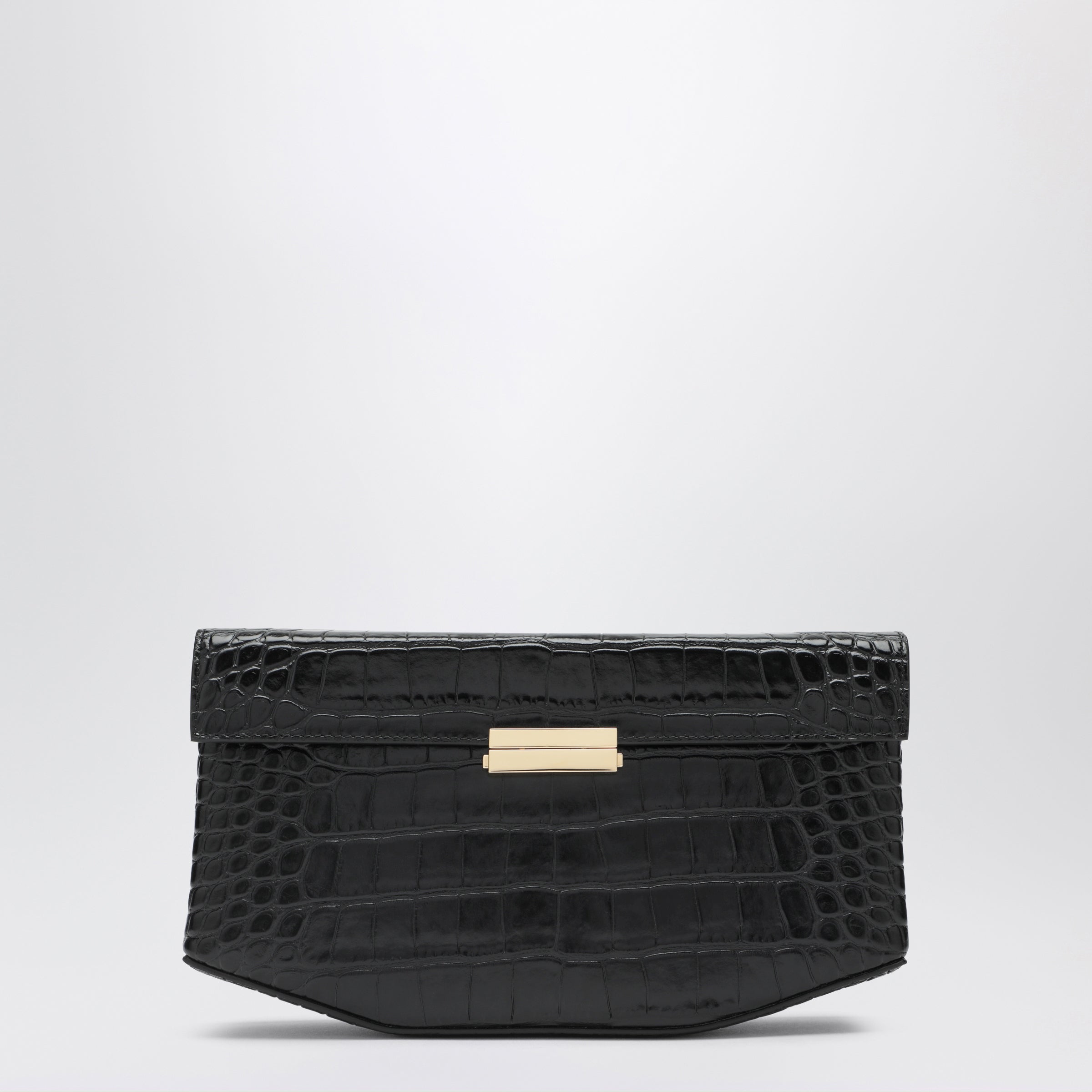 TOTEME Clip croc-embossed leather shoulder bag in black | TheDoubleF