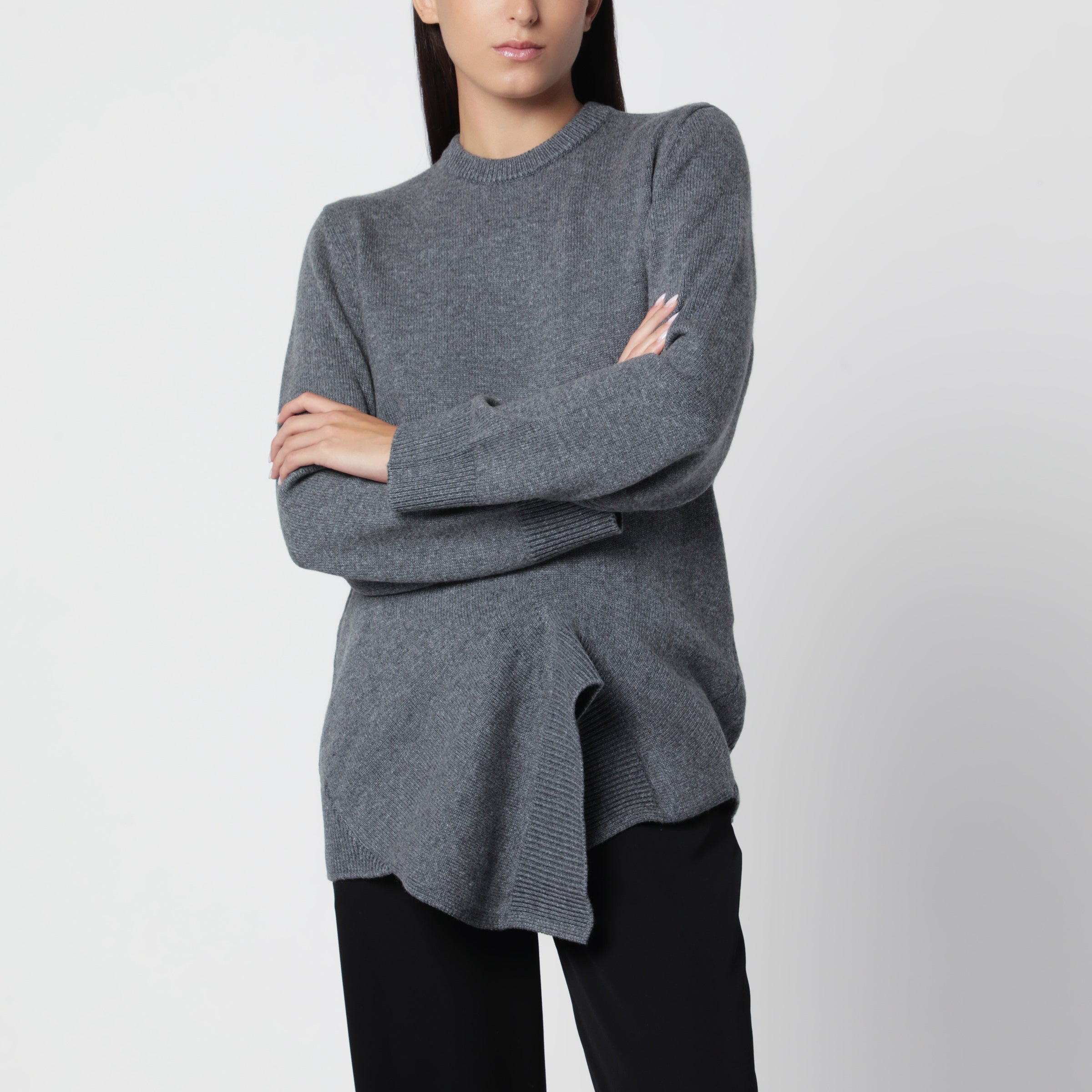 TOTEME Dark grey asymmetrical wool and cashmere sweater | TheDoubleF