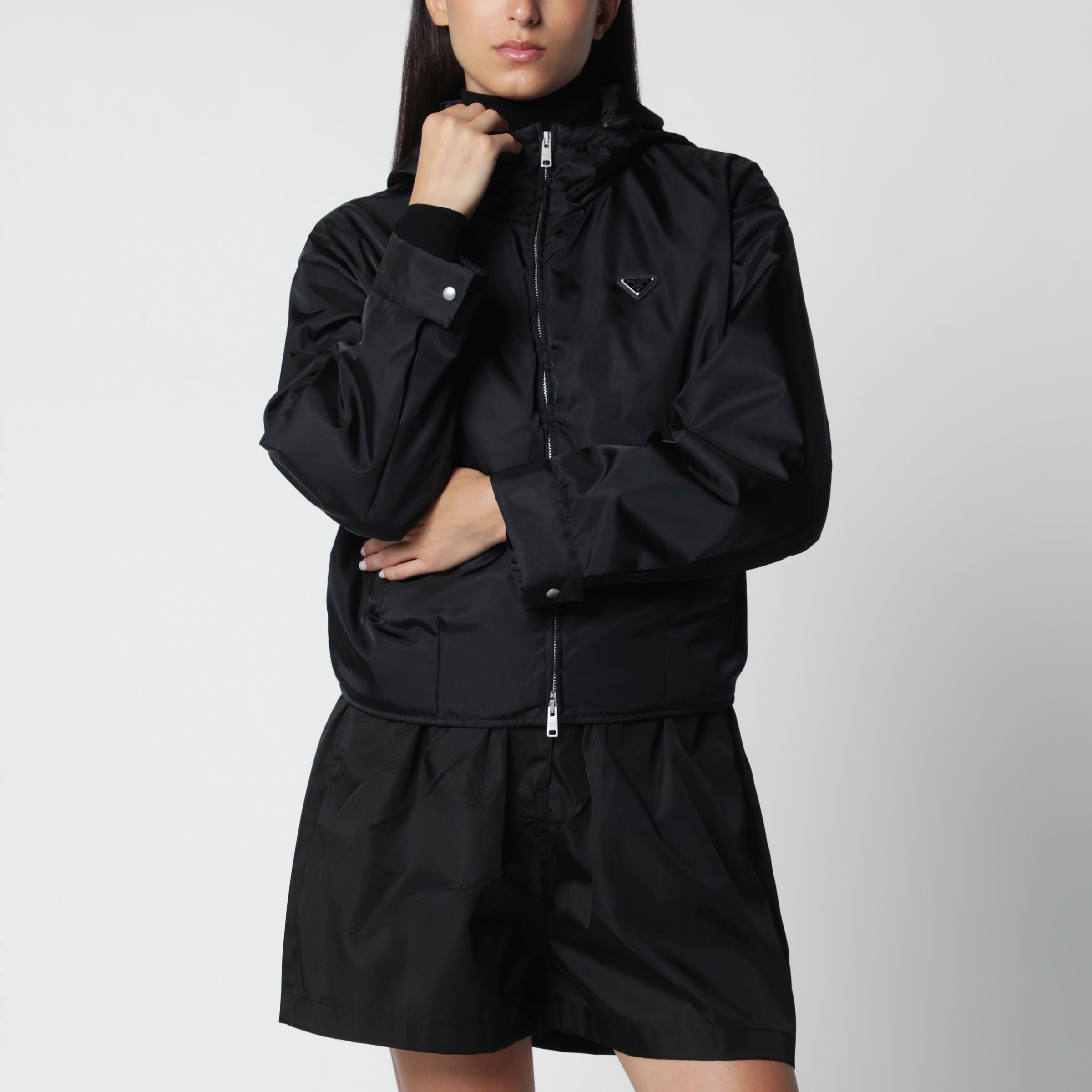ppi PRADA ブラック キルティングジャンパー Prada Black zip jacket in Re-Nylon | TheDoubleF