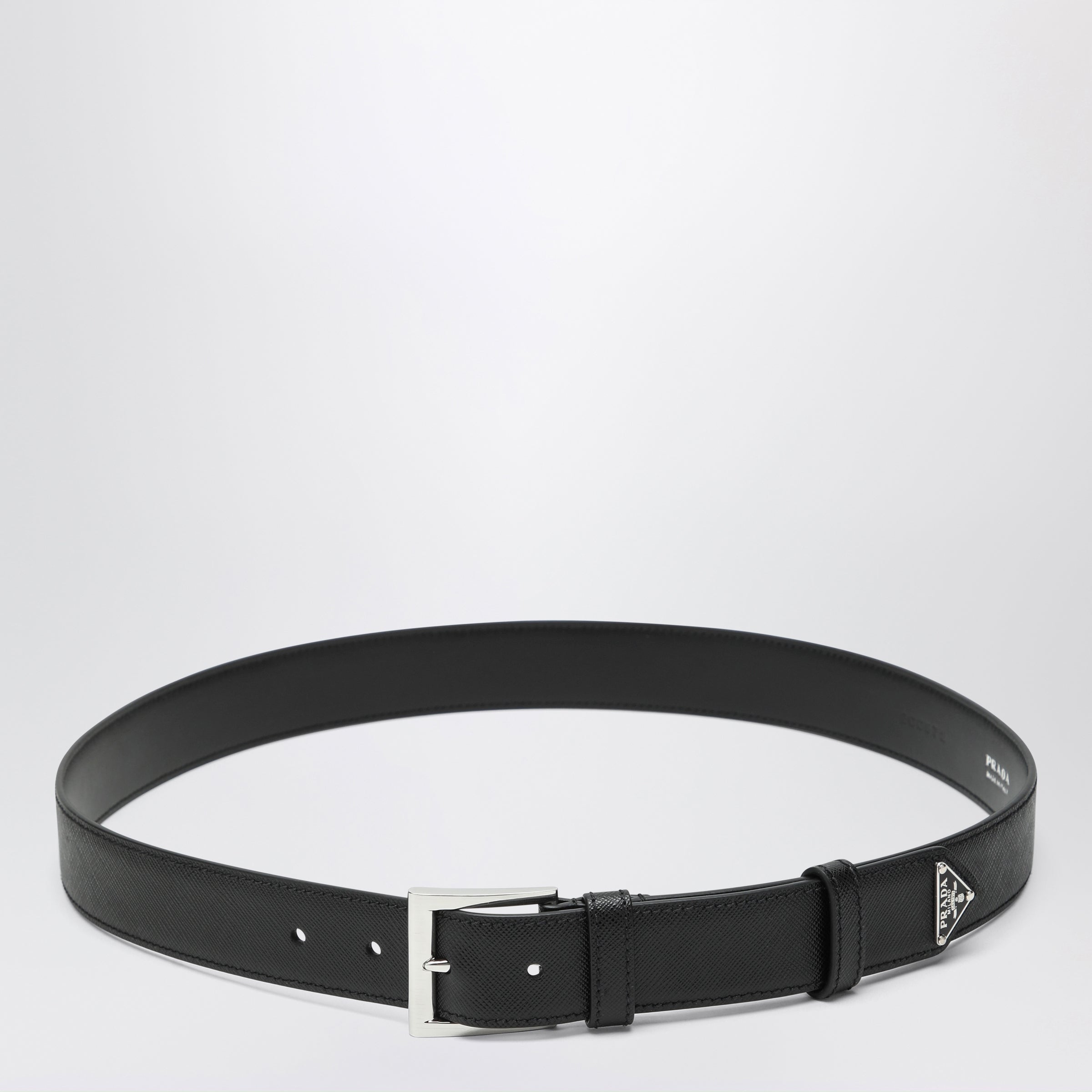 Prada Logo Buckled Belt in Black Leather Black Leather Belt | PRADA - United States main image 2