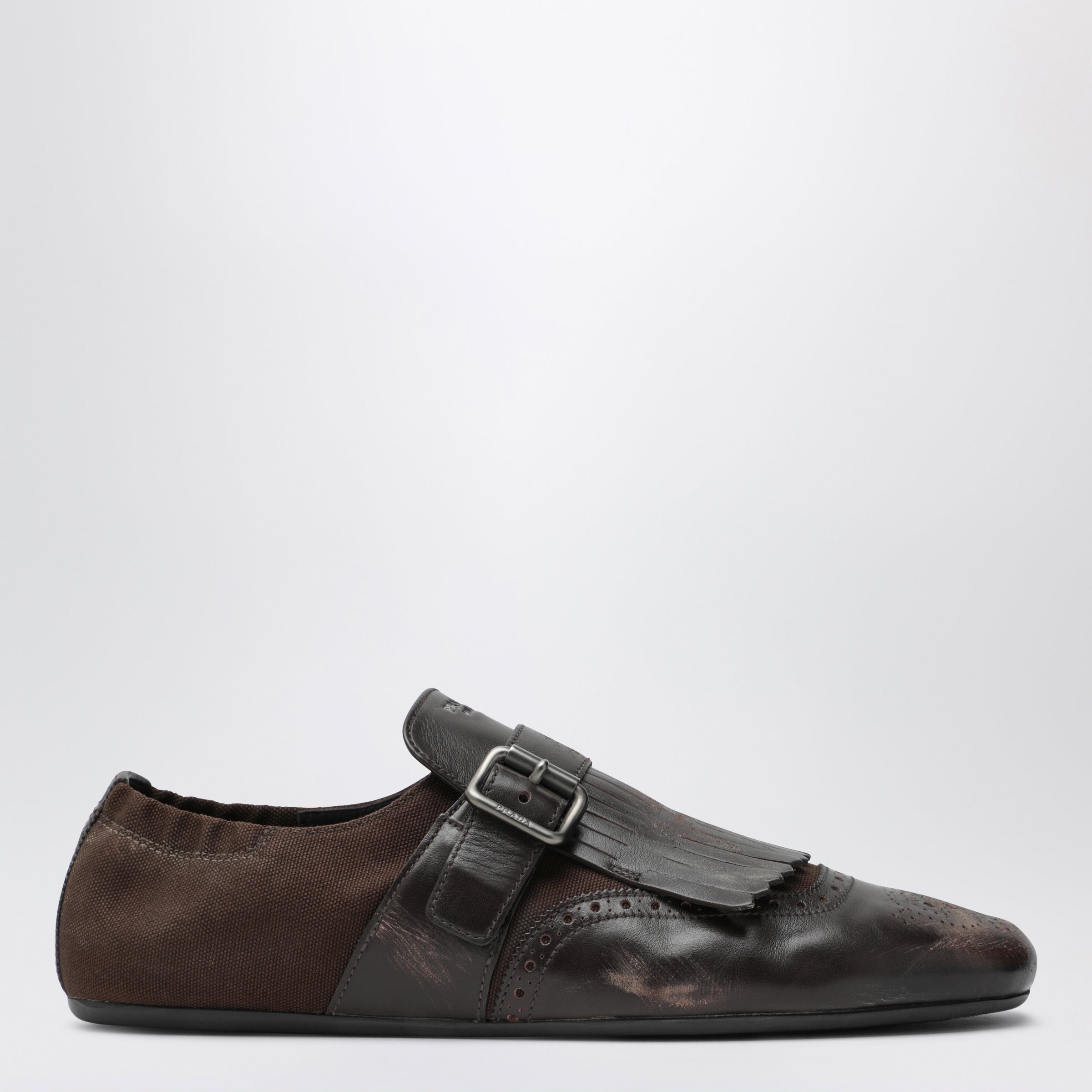 Prada Dark brown leather Shuffle buckle shoes | TheDoubleF