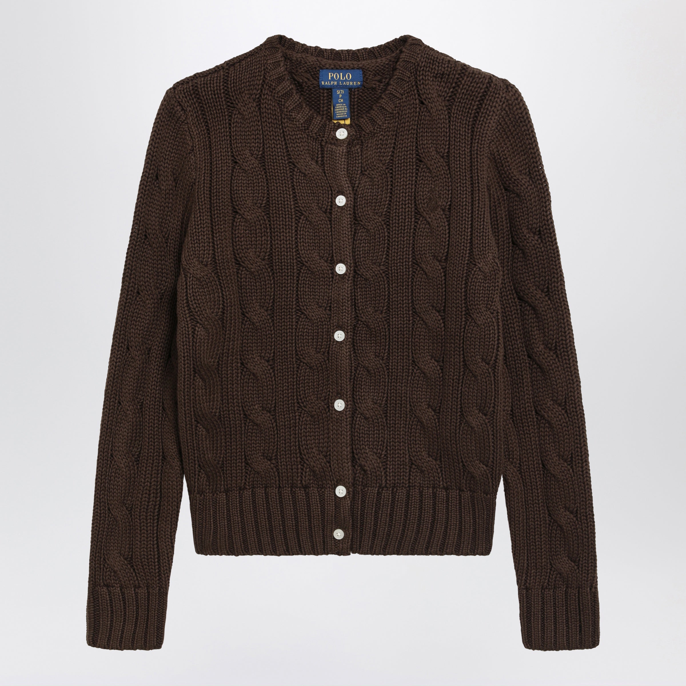 Polo Ralph Lauren Brown cotton cable-knit cardigan | TheDoubleF