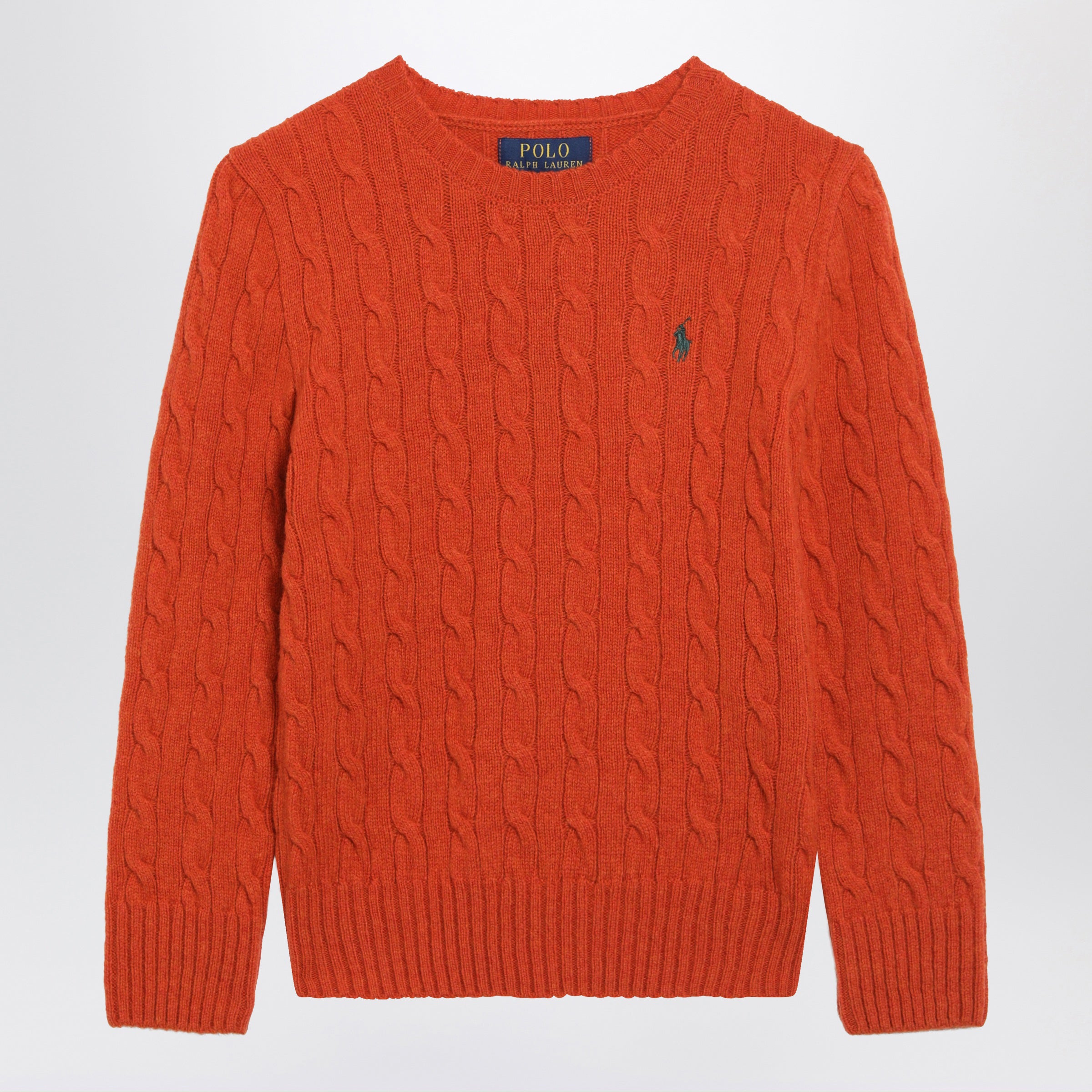 POLO RALPH LAUREN ポロ ラルフローレン オレンジ カシミヤウール Suede-Patch Wool-Cashmere Sweater XL Polo Ralph Lauren Orange Cable-Knit Wool and Cashmere Sweater