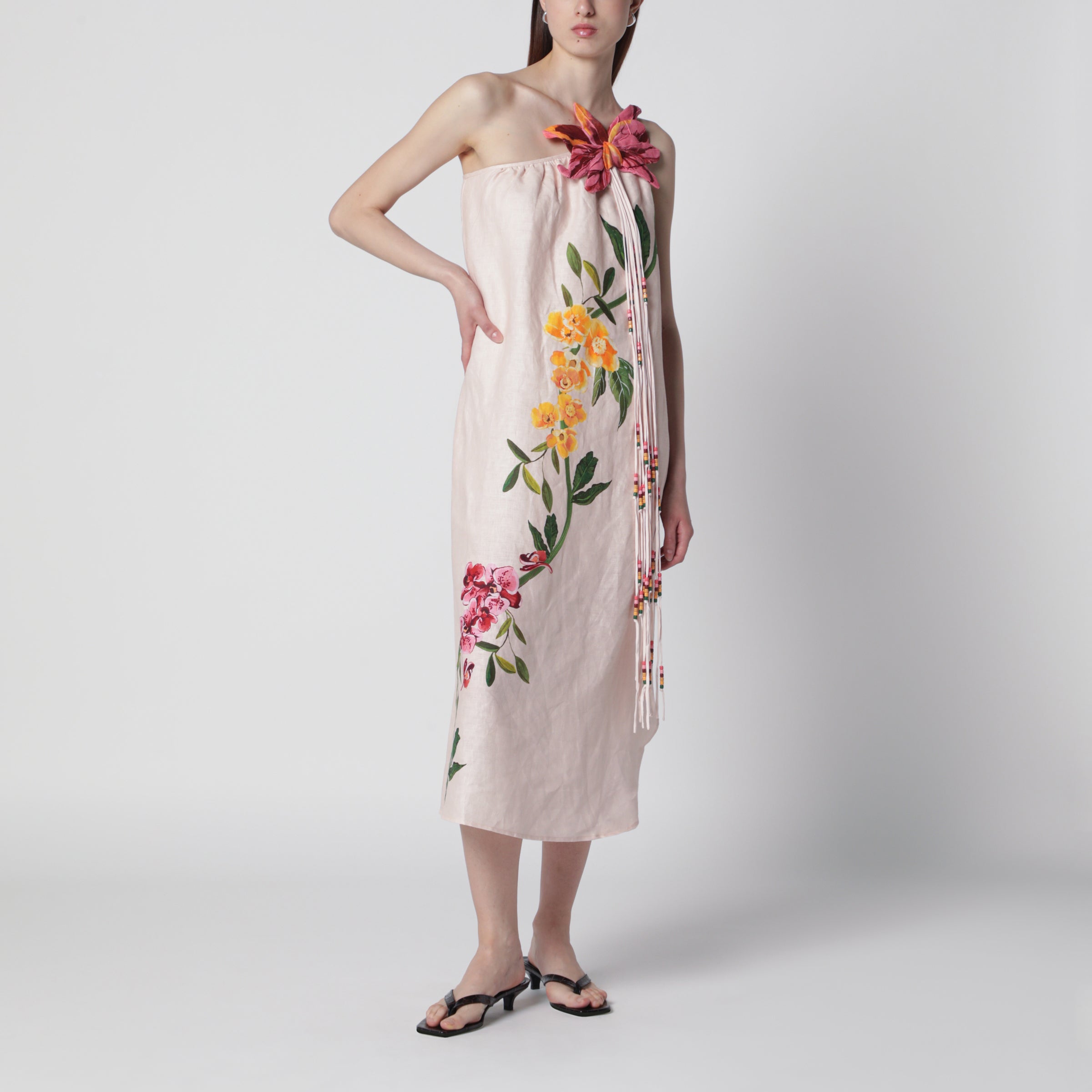 farm rio flowers arch sleeveless maxi dress Garden Terrace floral-print linen swatches-avenues-long-sleeve-lace-mini-dress Jim's Formal Wear | breathable linen Color:Rainstorm Blur