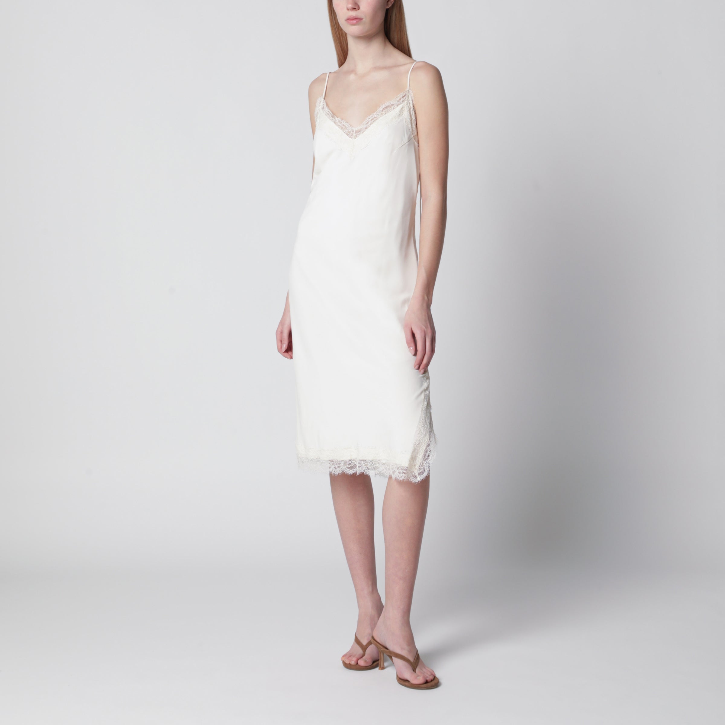chinese dress ladies White silk and lace slip dress