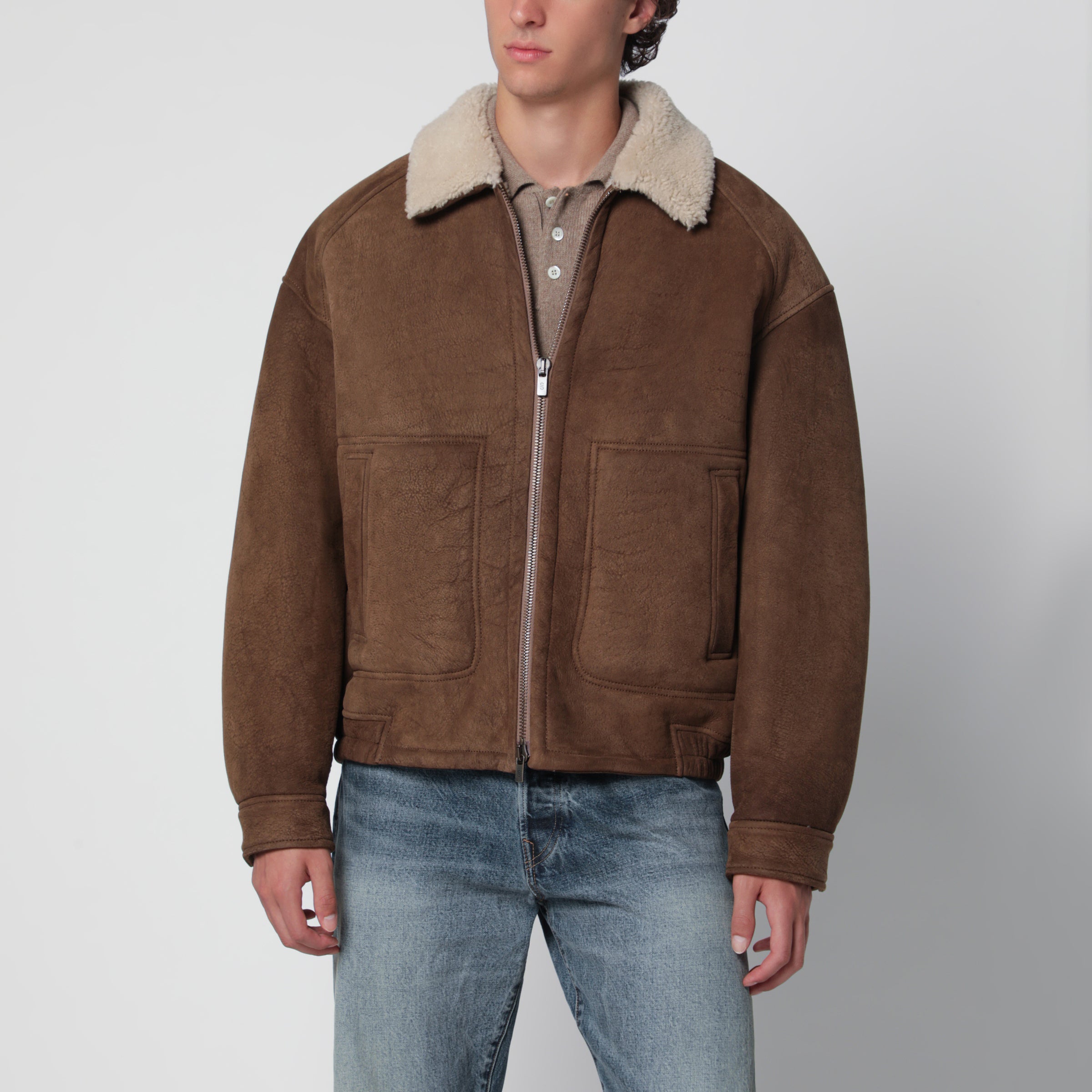 年末セール！Salvatore Santoro ムートン ジャケット Salvatore Santoro Brown coffee shearling jacket with zip | TheDoubleF