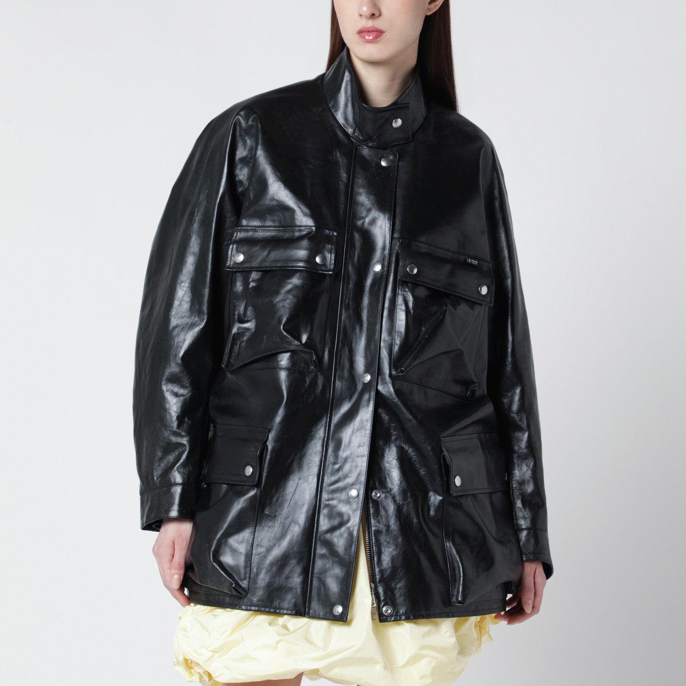Prada Peacoat in black antiqued leather | TheDoubleF