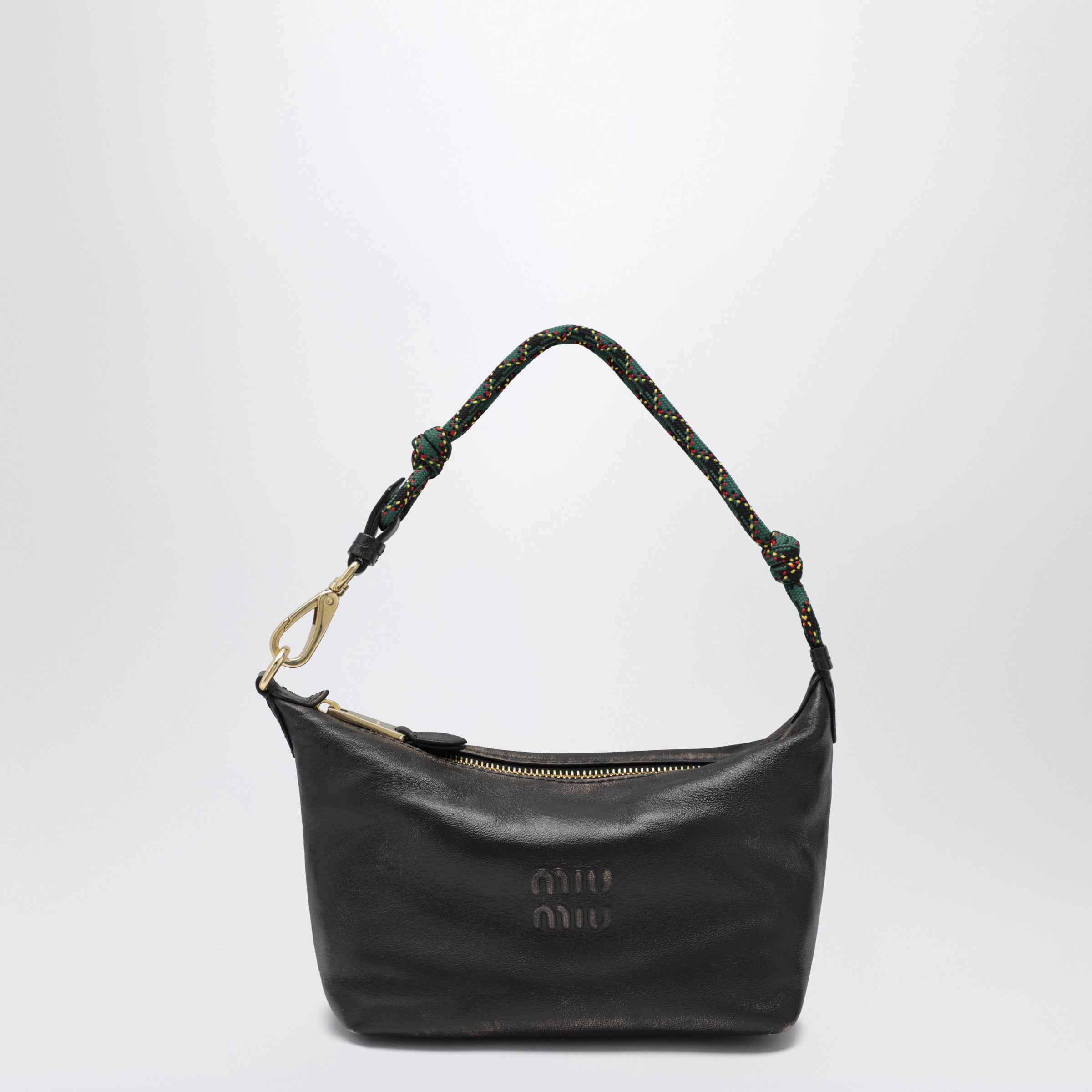Miu Miu Aged-effect nappa leather pouch in coffee and green
