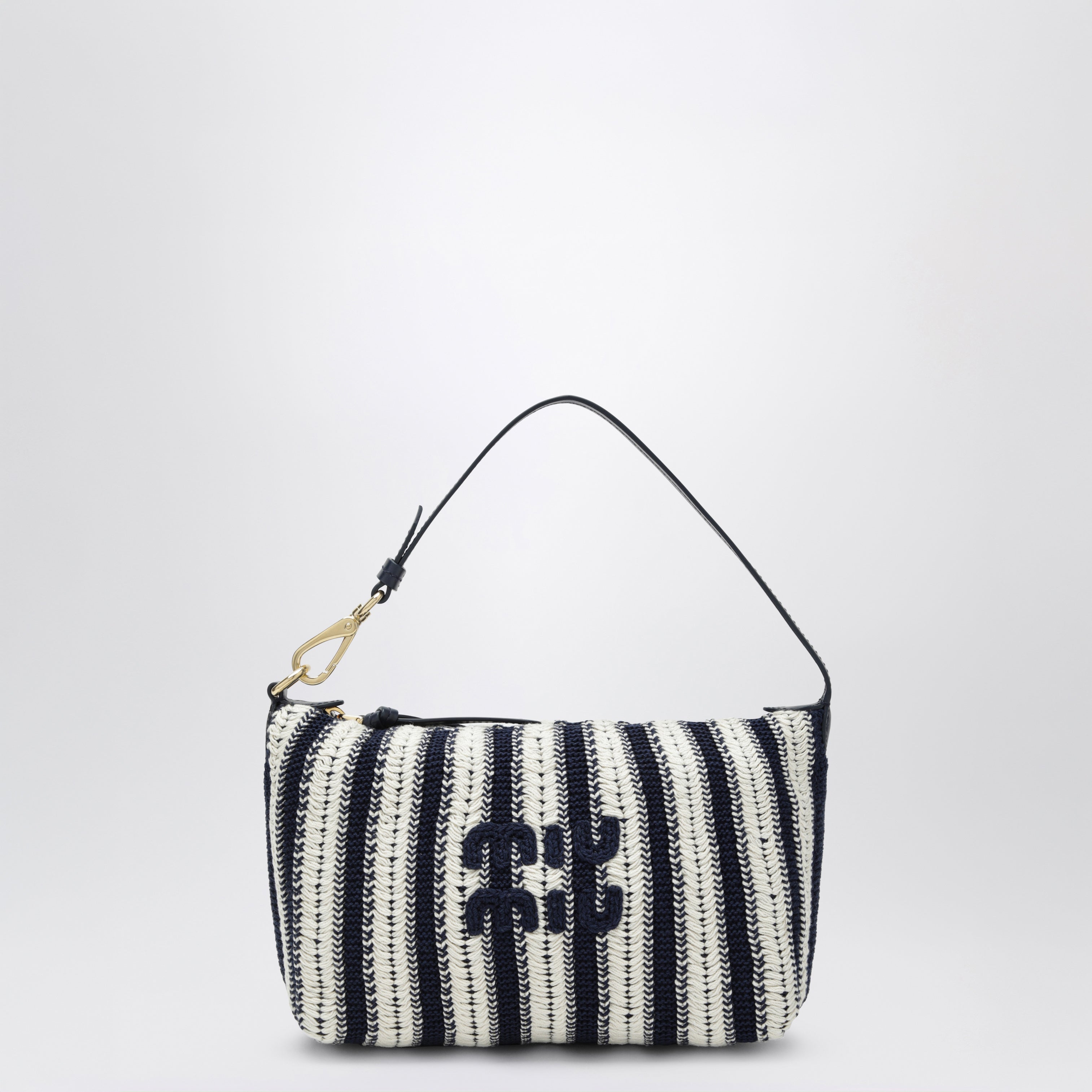 Miu Miu Crochet and leather pouch in blue and talc | TheDoubleF