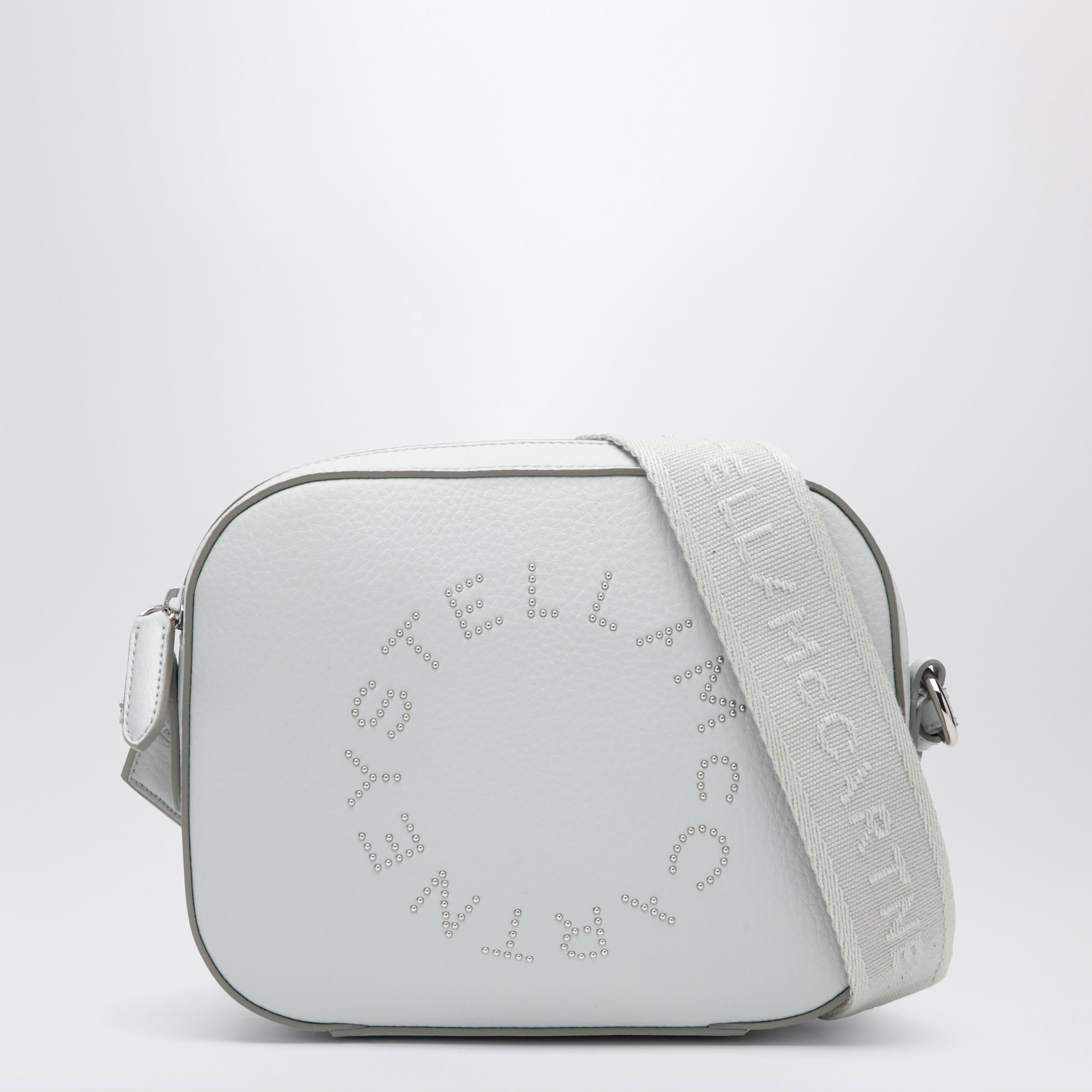 Stella McCartney Pearl grey camera bag with logo and shoulder