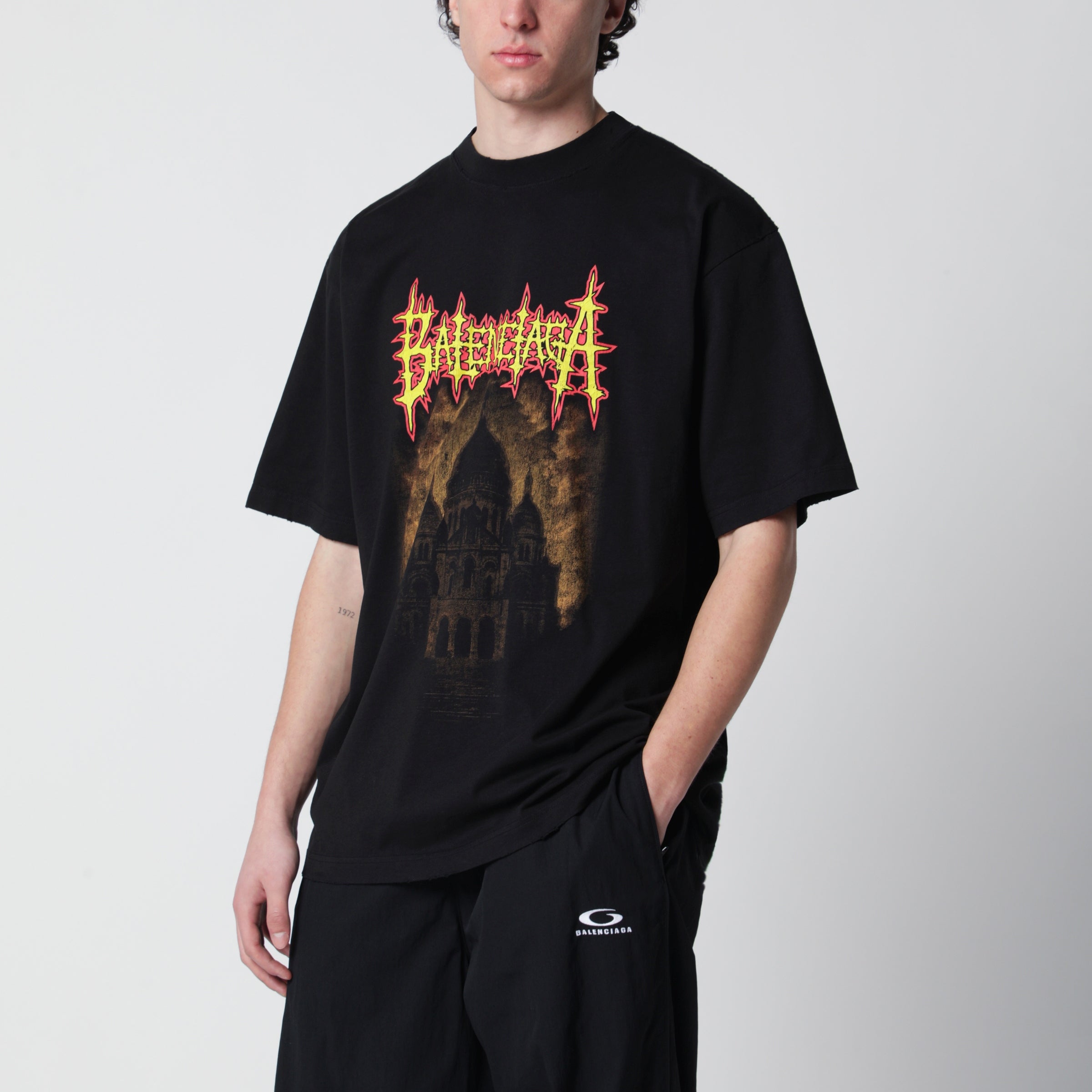 Balenciaga Black oversized T-shirt with logo print | TheDoubleF