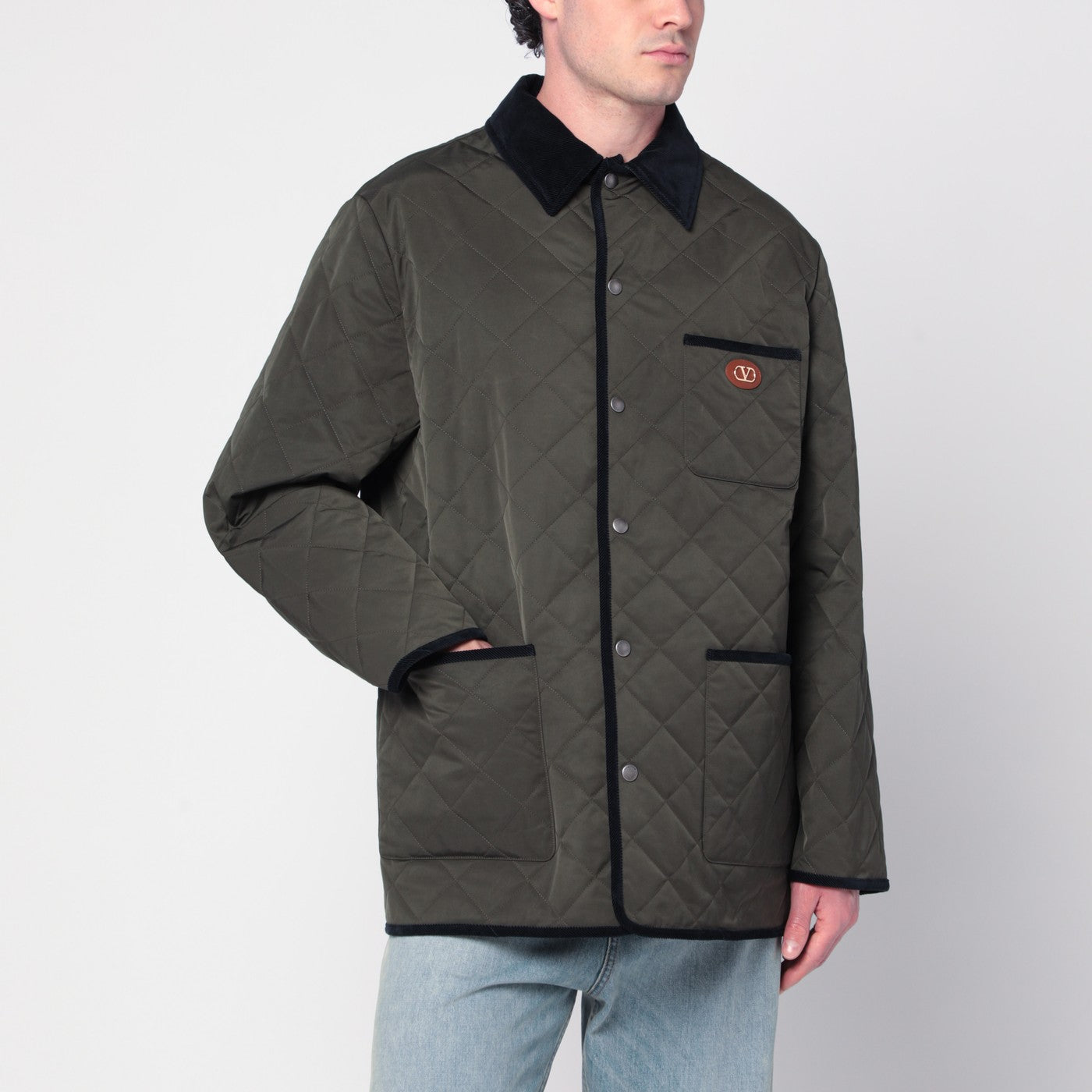 VALENTINO GARAVANI Olive green quilted jacket with VLogo patch
