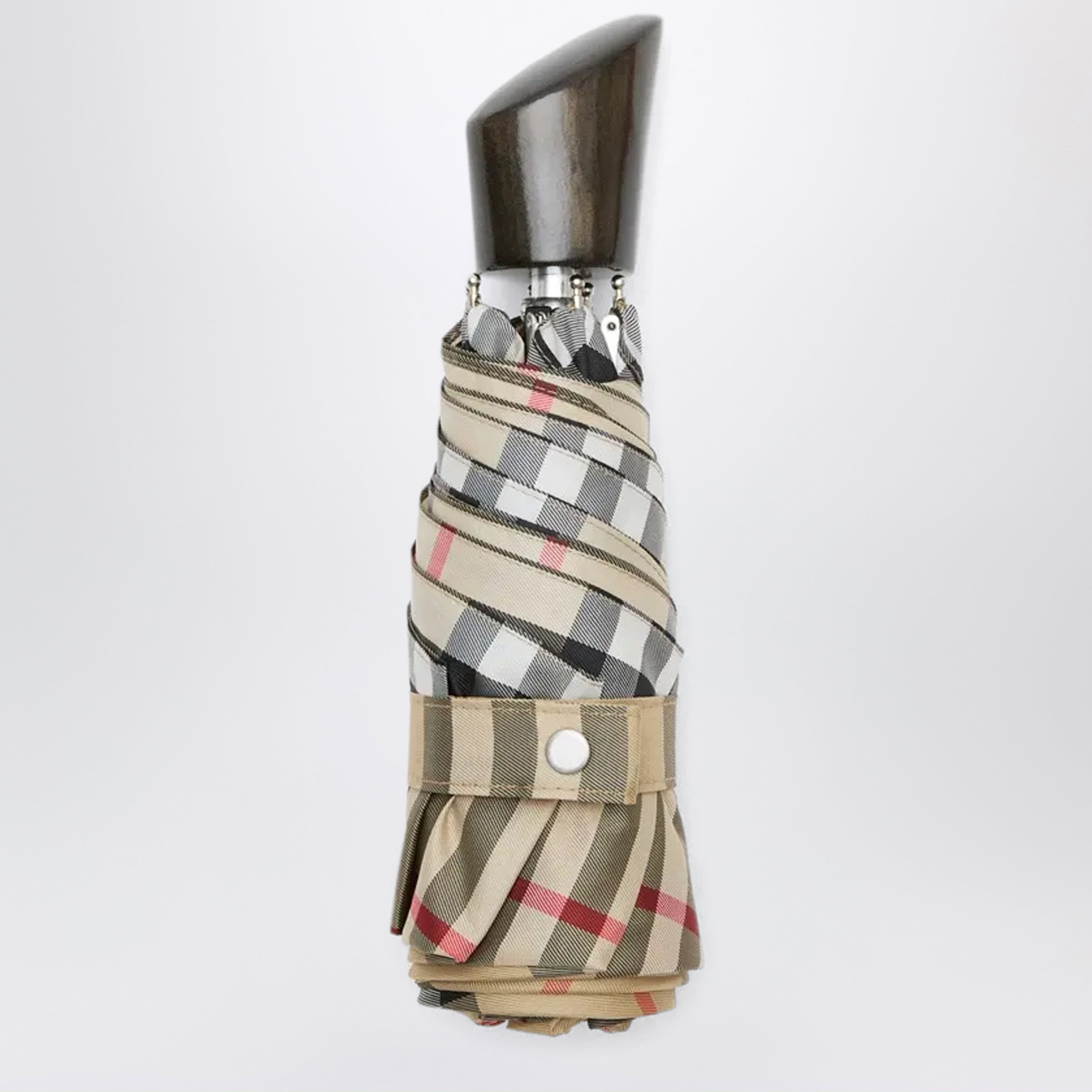 Foldable Check umbrella in polyester, sand