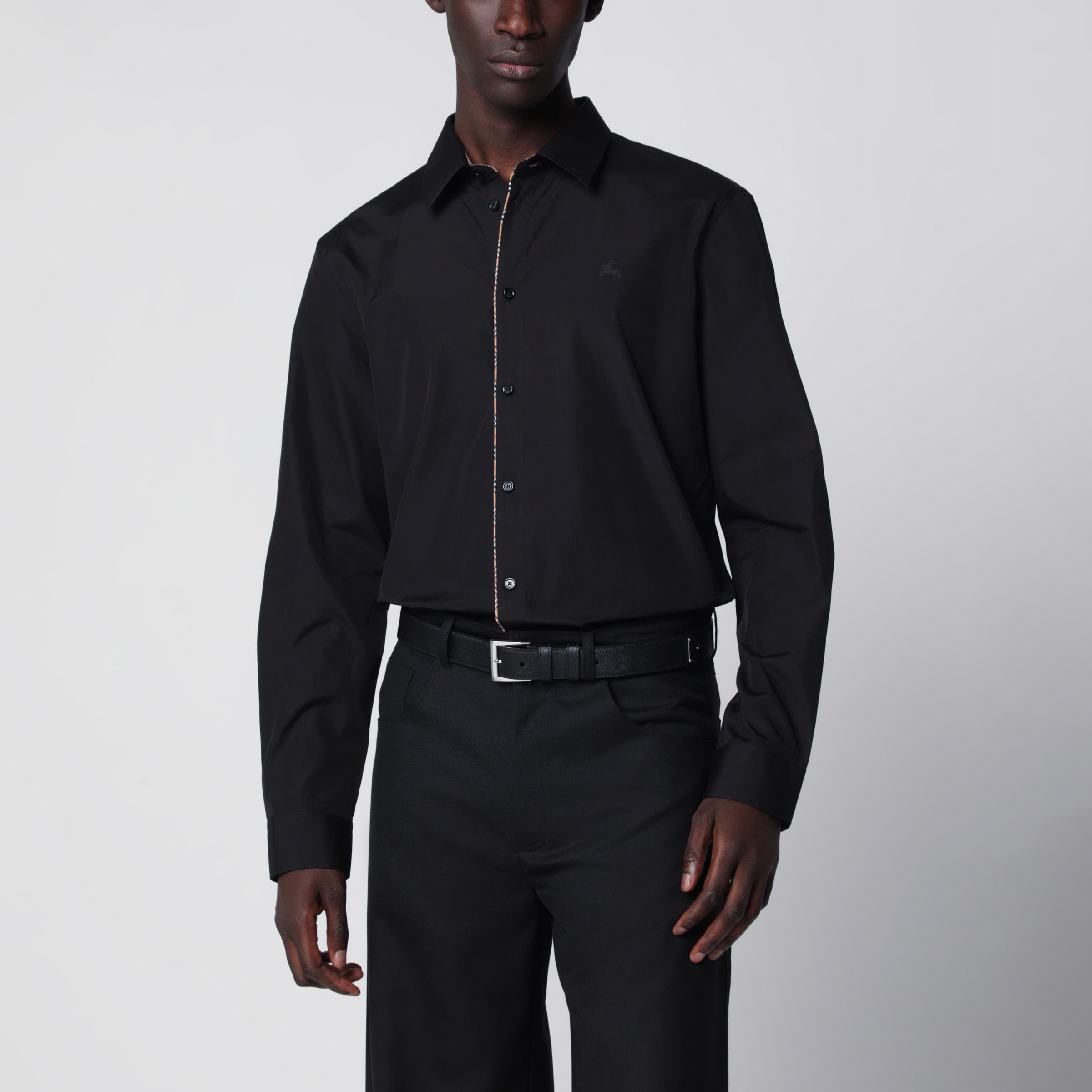 Burberry Classic-fit cotton poplin shirt with Check trim, black