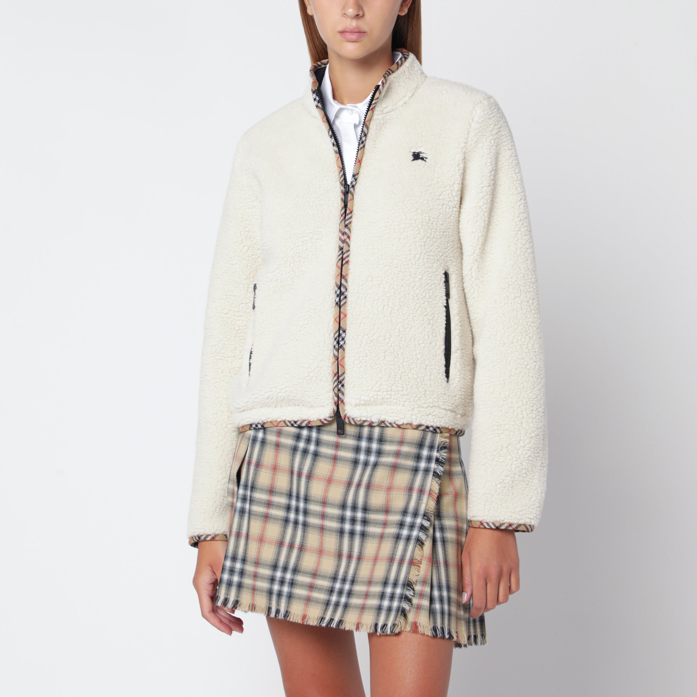 Burberry White cropped jacket in wool and cashmere blend | TheDoubleF
