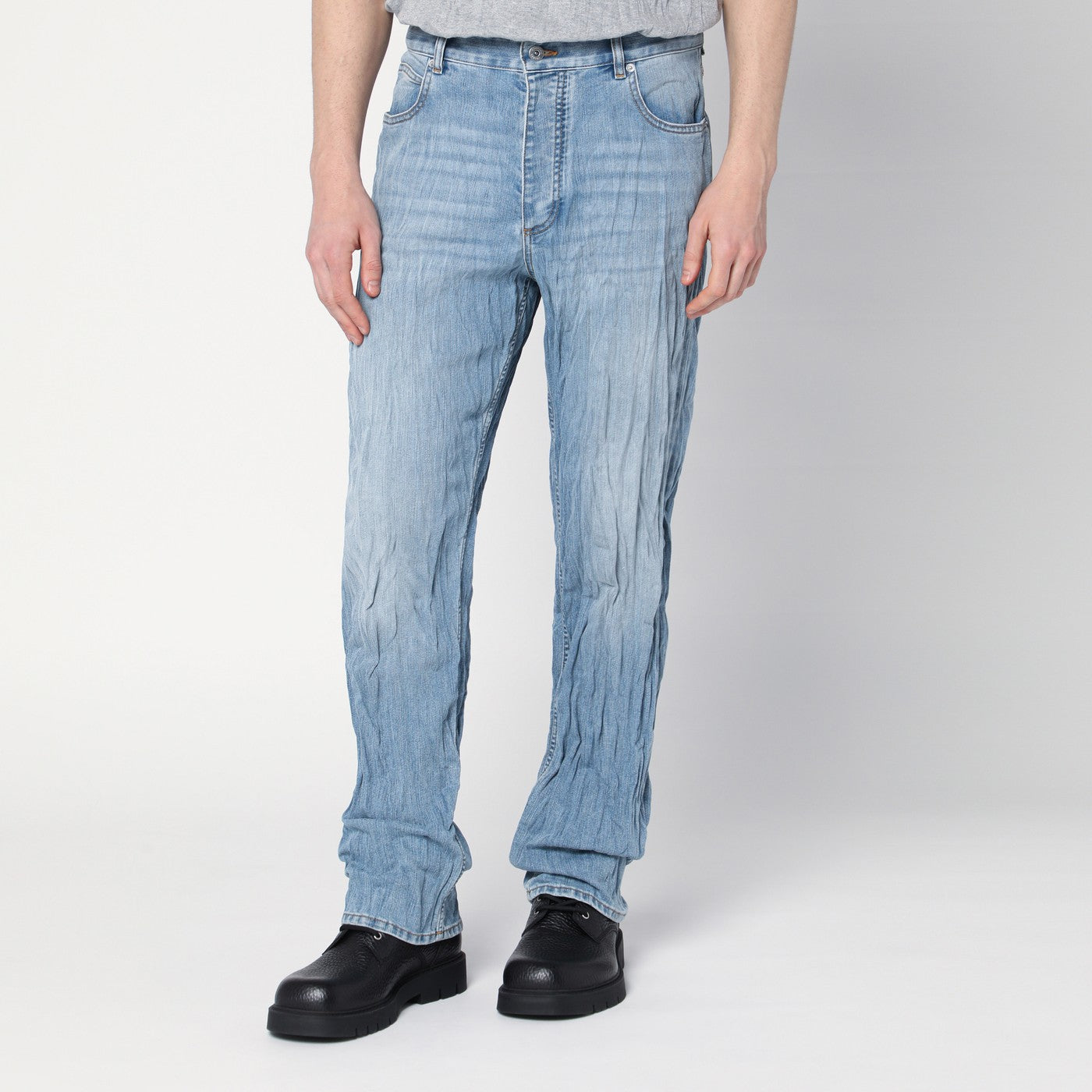 Bottega Veneta Light blue jeans with crinkled faded effect