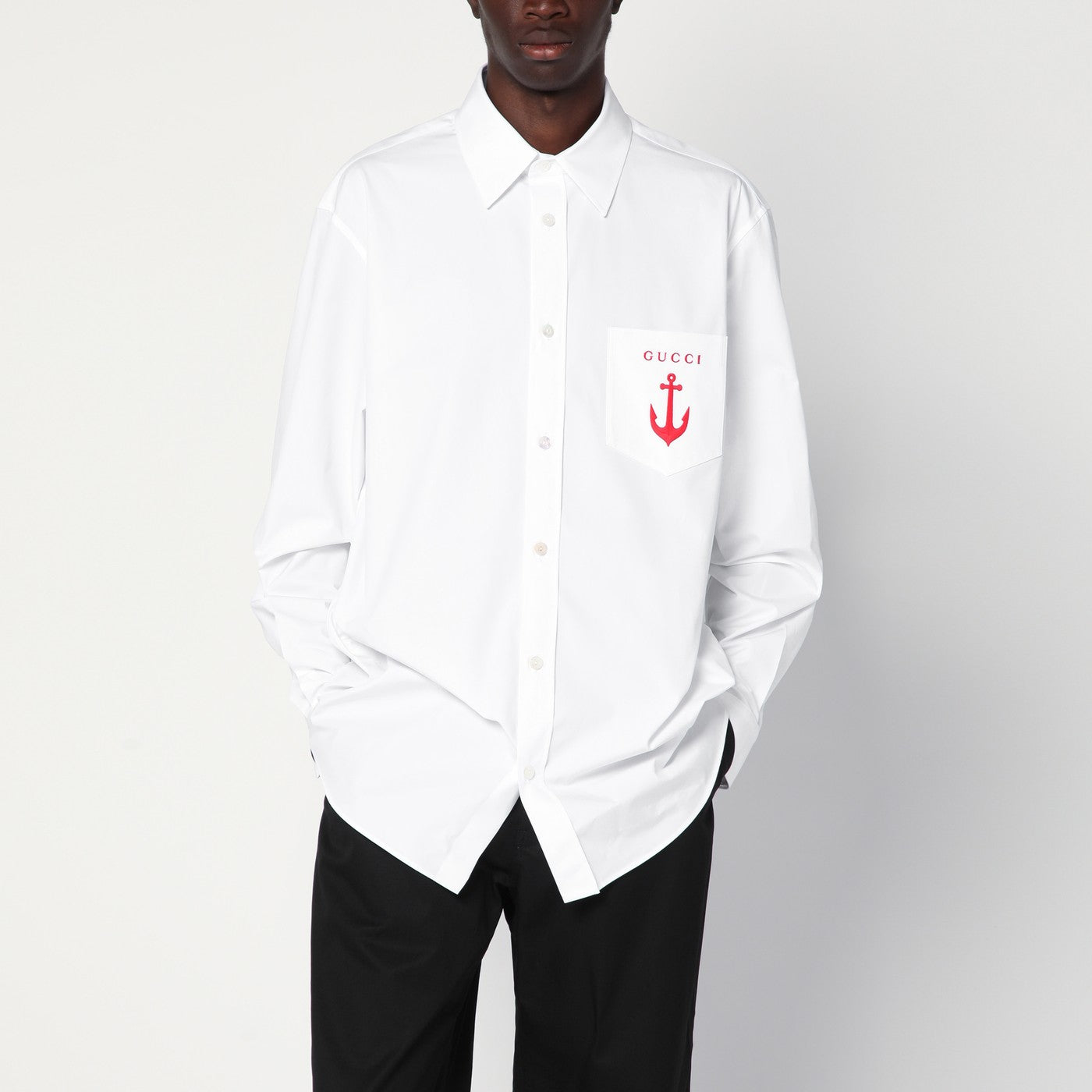 GUCCI White cotton shirt with logo embroidery | TheDoubleF