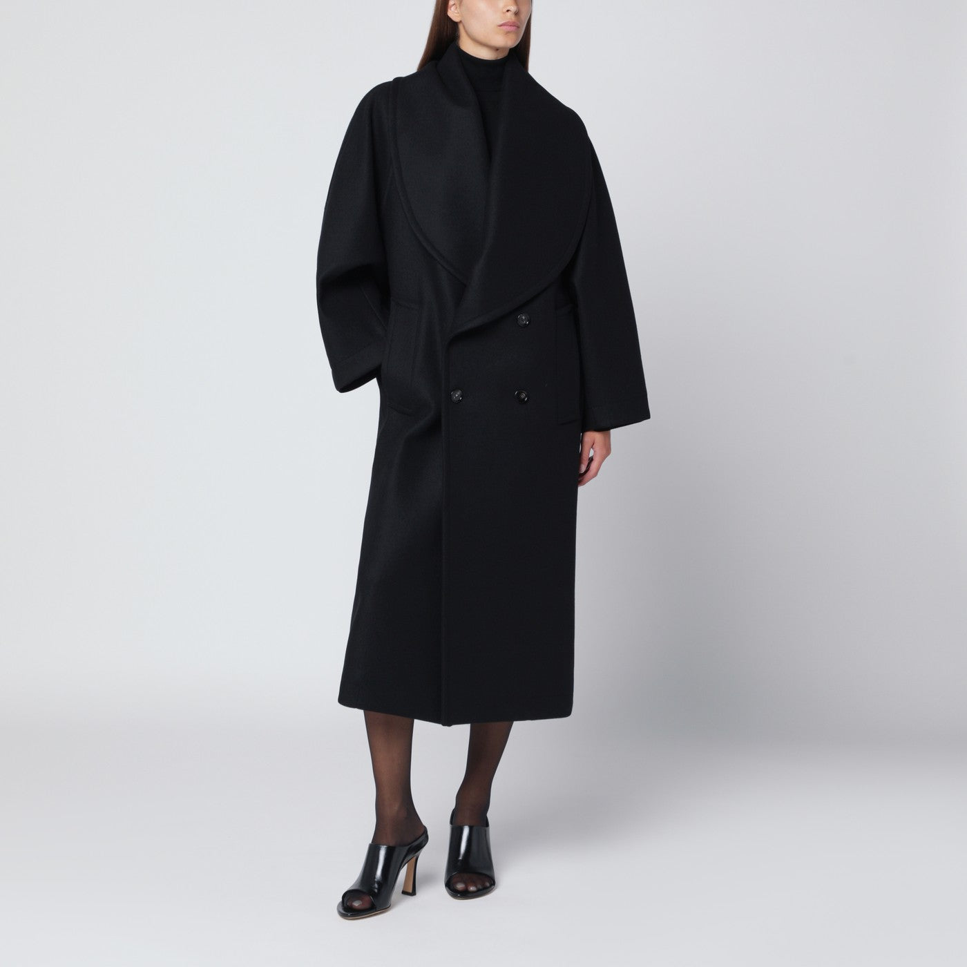 BOTTEGA VENETA■極美品■カシミヤダブルフェイス■オーバーコート Bottega Veneta Black wool double-breasted coat | TheDoubleF