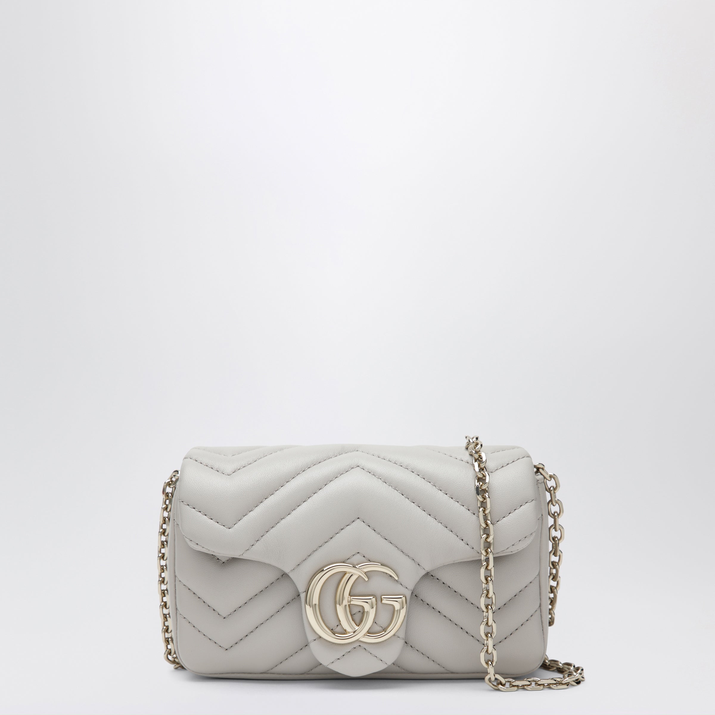GUCCI GG Marmont mini shoulder bag in light grey leather | TheDoubleF