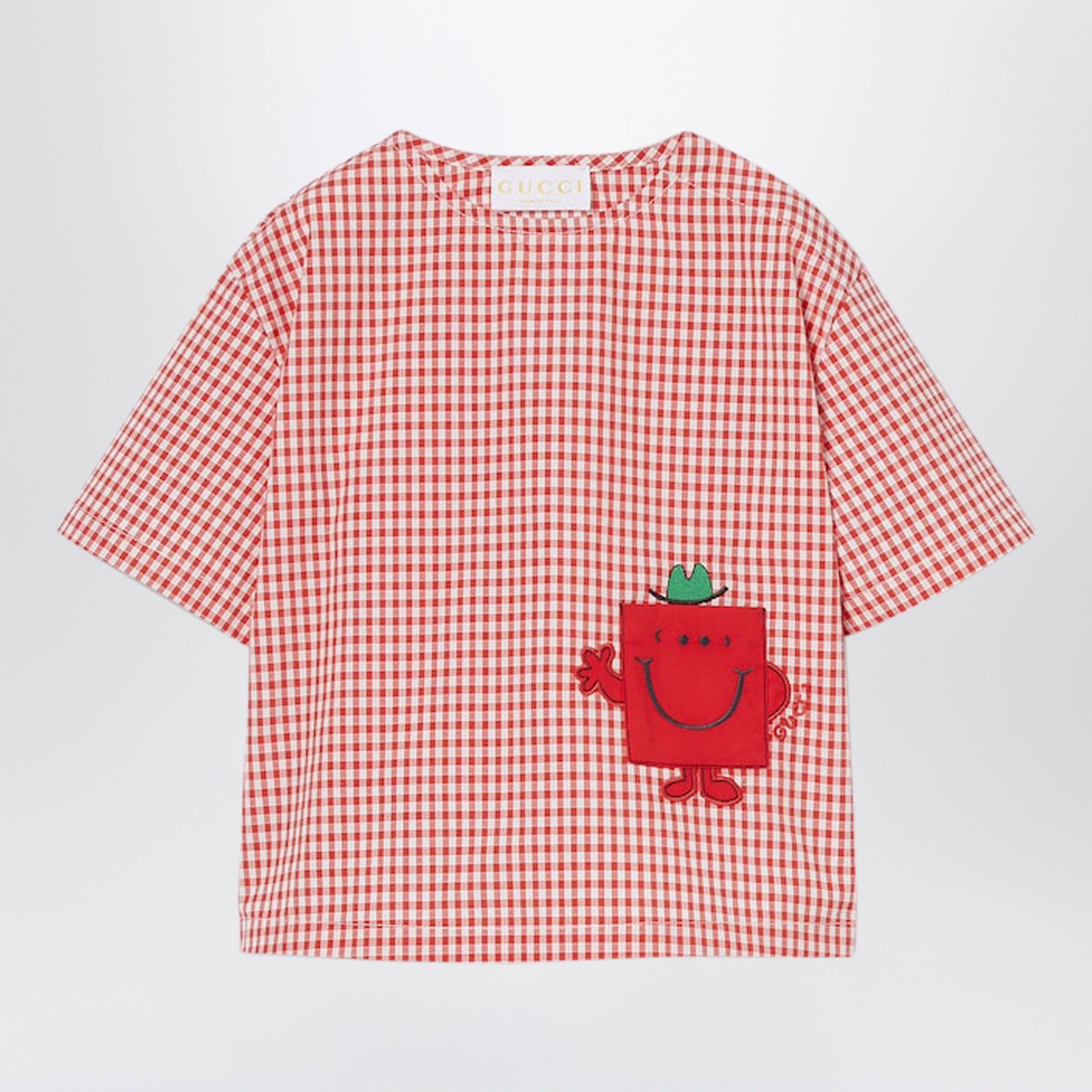 GUCCI Red/white checked cotton T-shirt | TheDoubleF