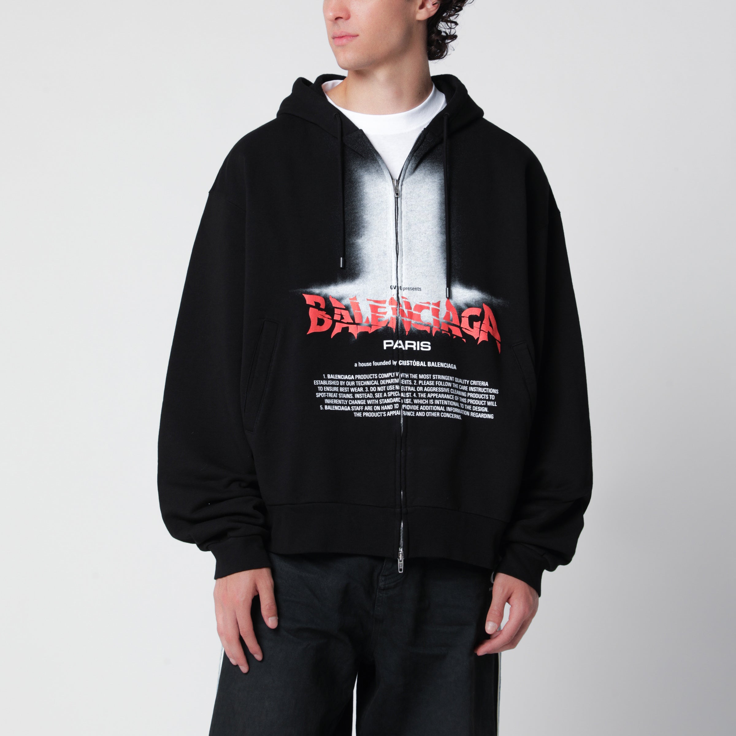 Balenciaga Oversized zip hoodie in black cotton | TheDoubleF