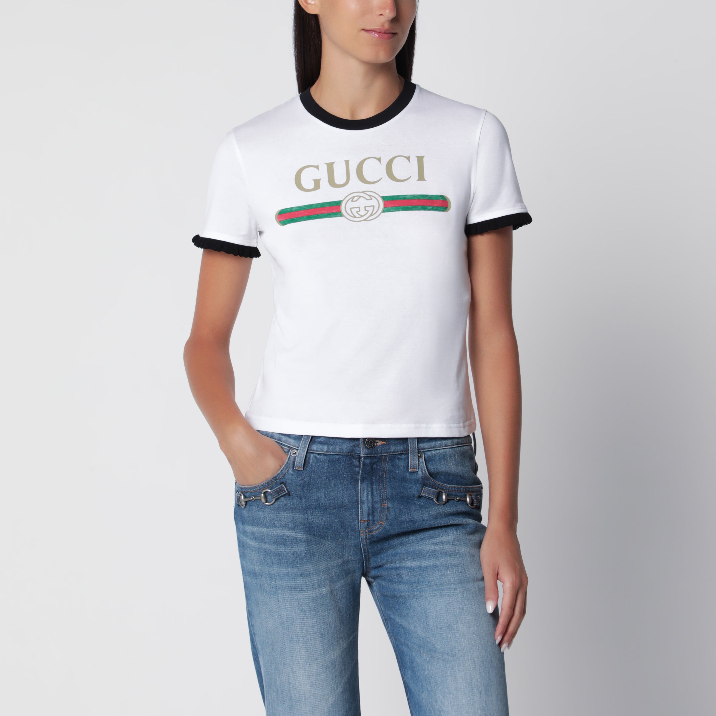 GUCCI White cotton jersey printed T-shirt | TheDoubleF