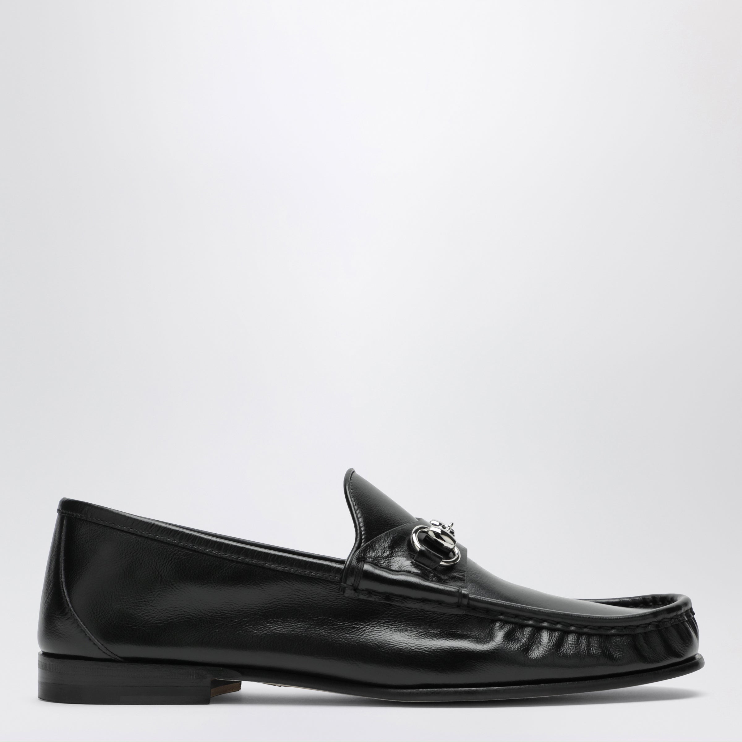 Gucci Black Leather Men’s Slip-On Loafers with Silver GG Buckle GUCCI Lugano black leather loafer with silver Horsebit  main image 3