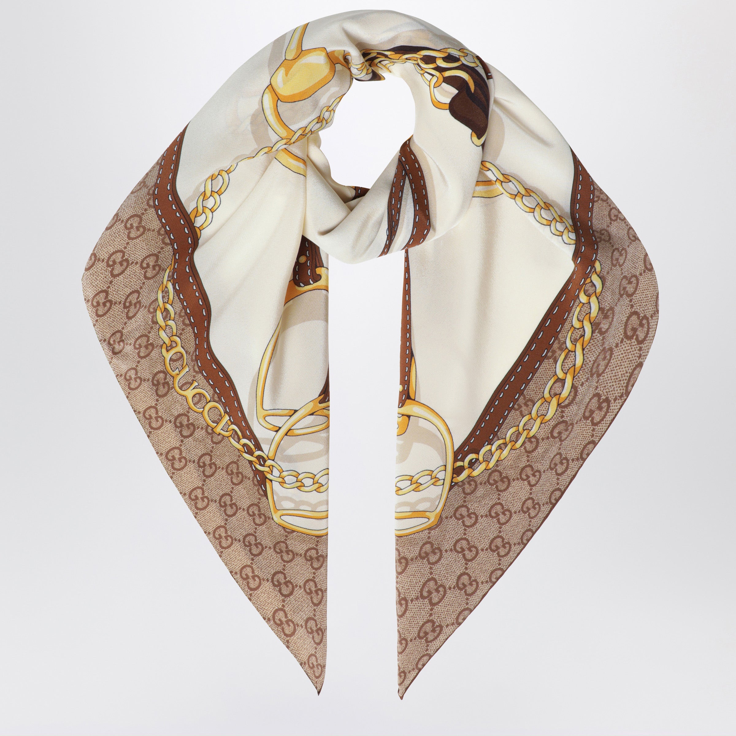 GUCCI Printed silk crêpe carré in ivory/light brown | TheDoubleF