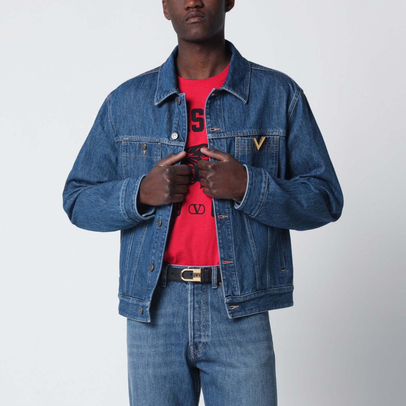 Valentino Blue denim jacket with Vgold detail | TheDoubleF