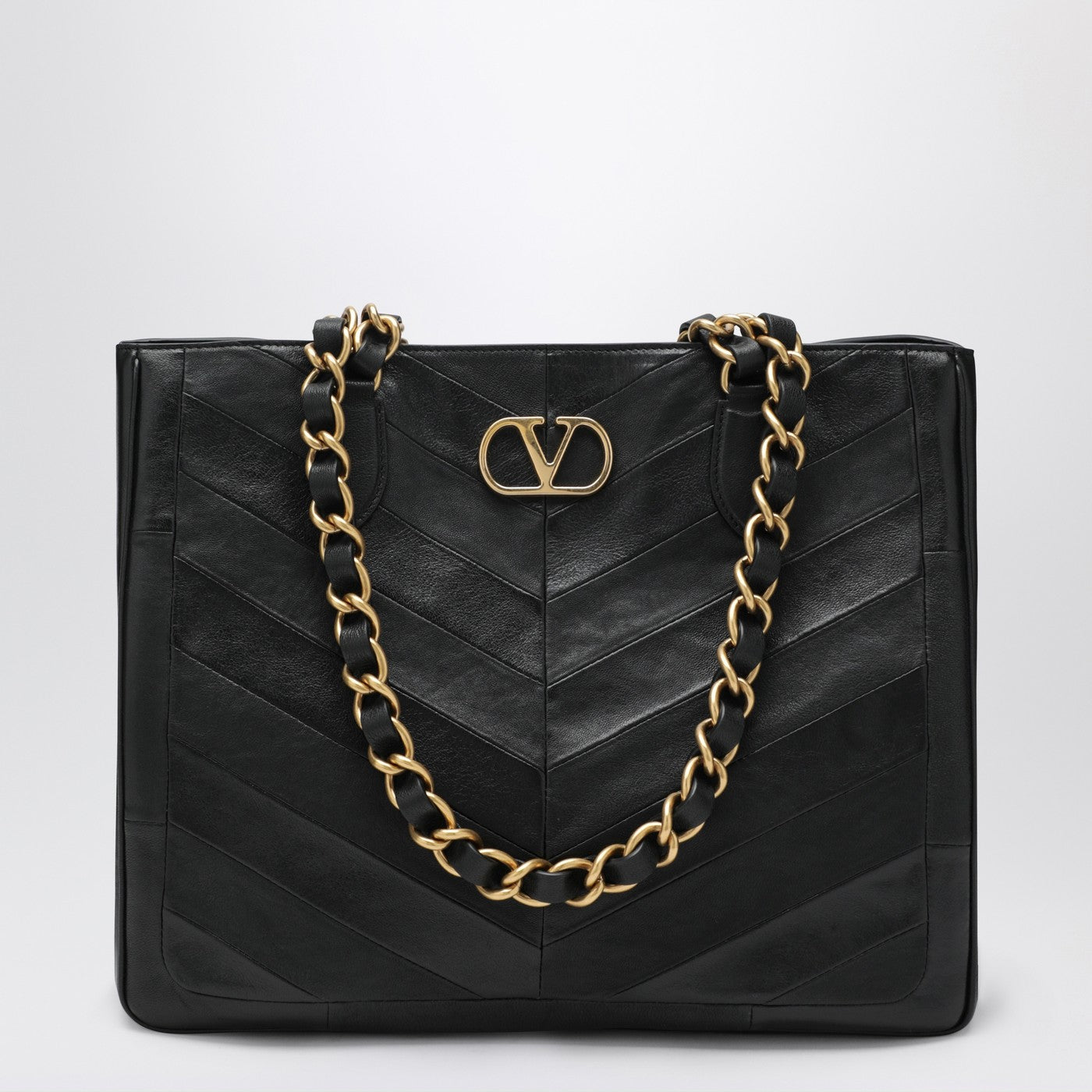 バッグ Valentino Garavani Black Leather Handbag Valentino Garavani Black Laseine Shopping Bag | TheDoubleF