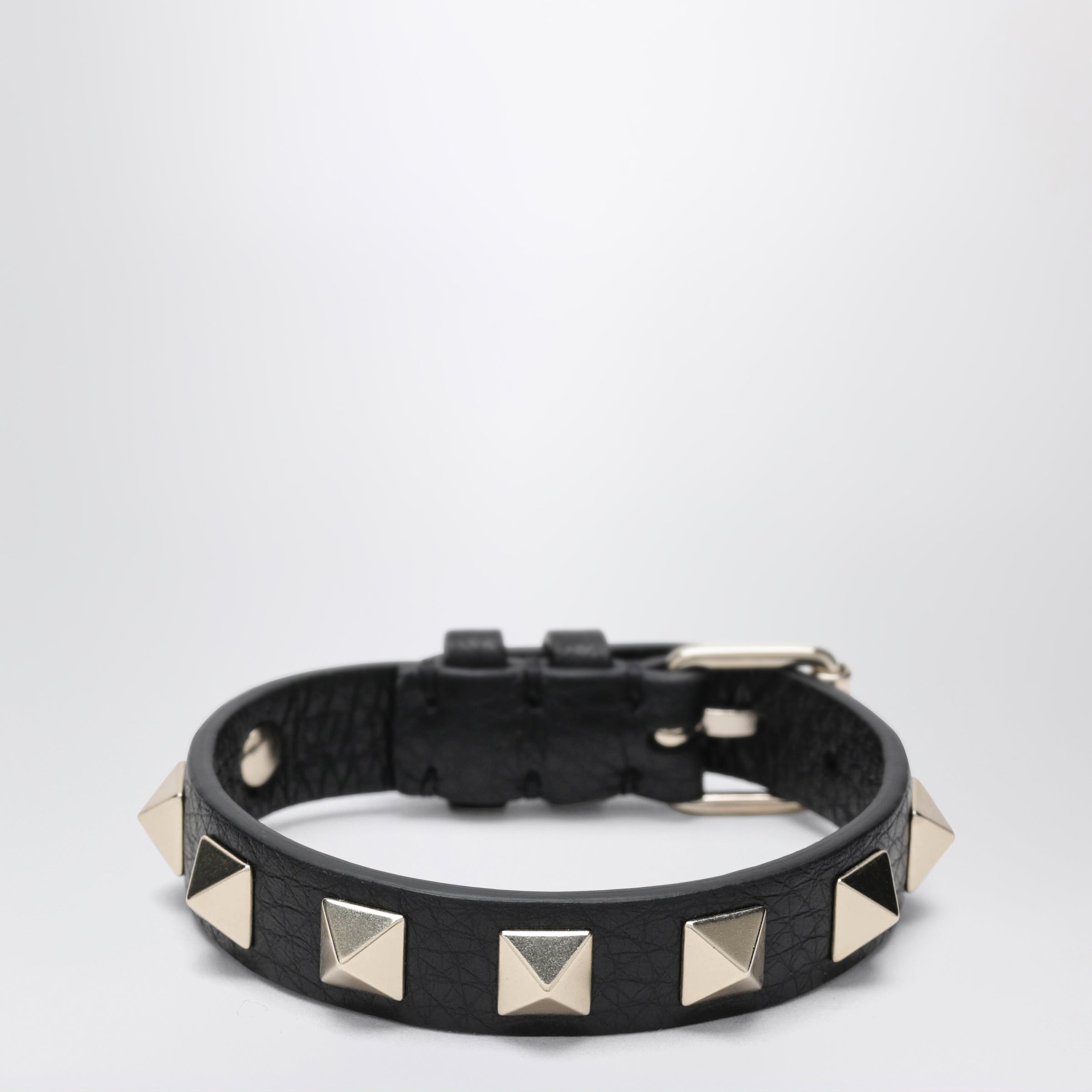 Valentino Garavani Black leather Rockstud bracelet with gold-tone 