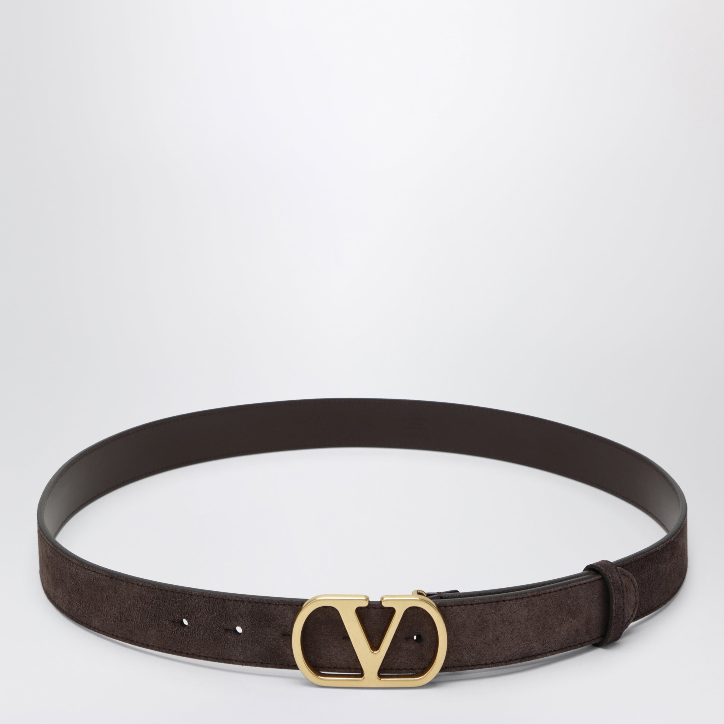 Valentino Garavani VLogo Signature Belt in Ebony Suede | TheDoubleF